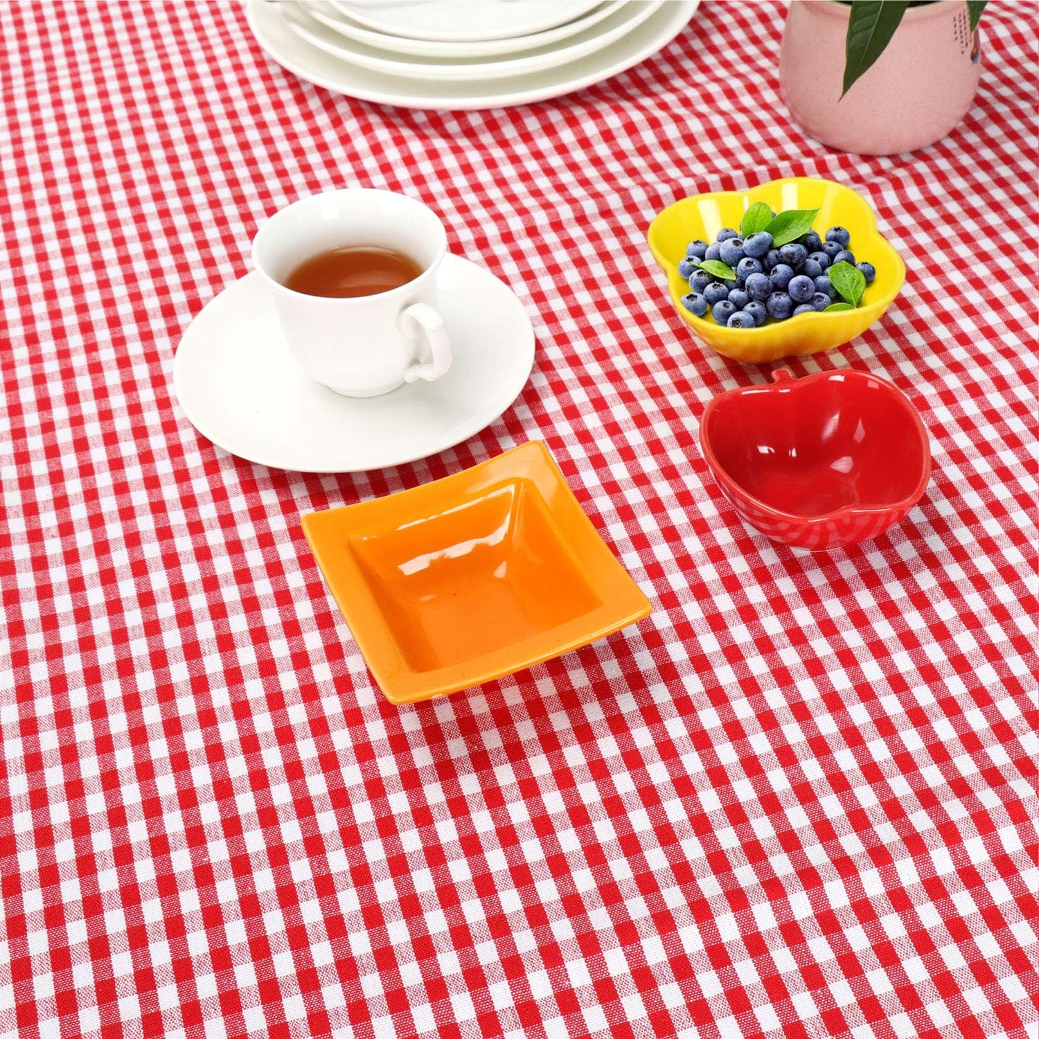 Square Table cloths, Vintage Table Covers Pure Cotton Gingham Tablecloths Oversized Christmas Holiday Home Decorative Checkered Plaid Table cloths for Everyday Dinner (Red, 55 X 55 inch) - Image 6