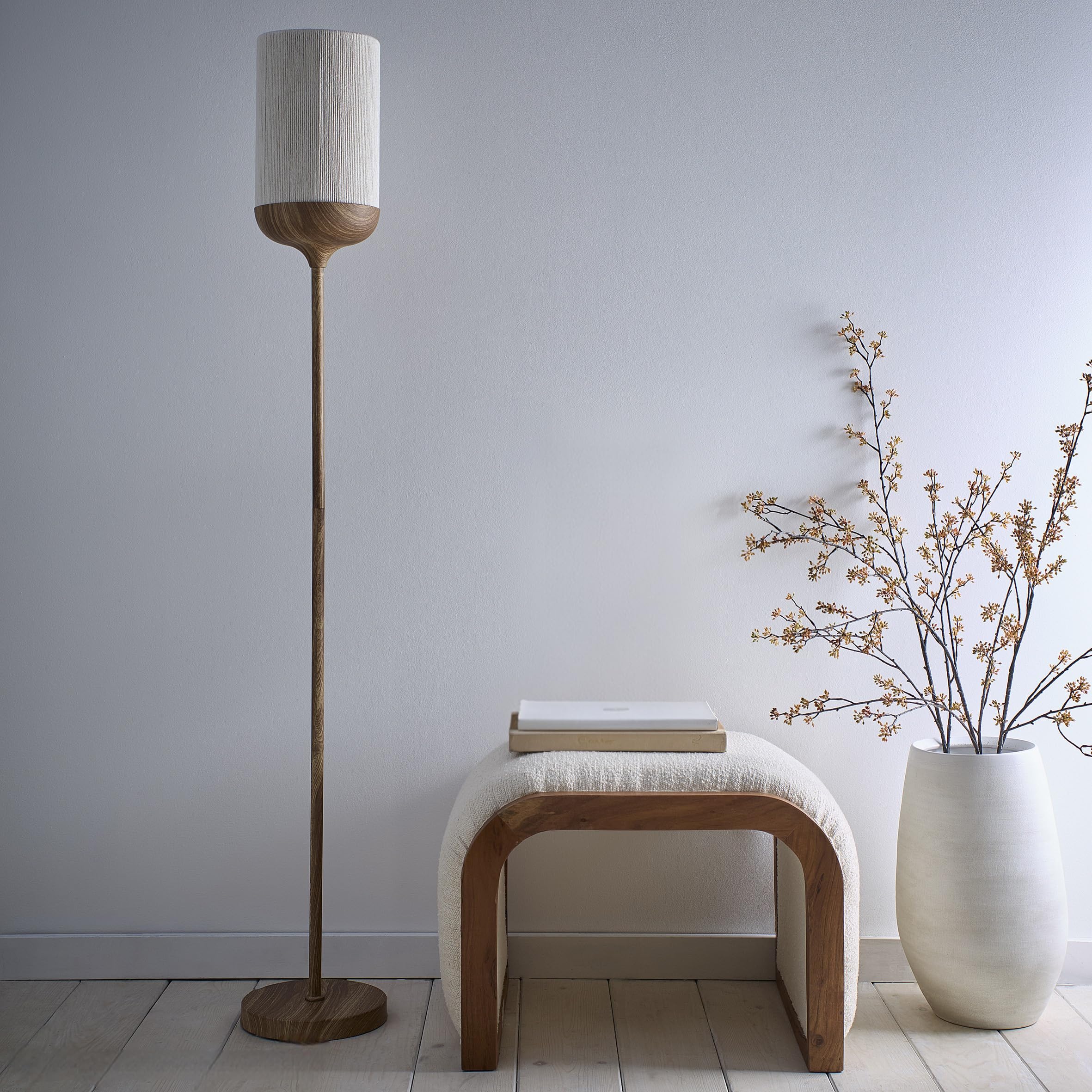 K Living Carrick Wood Printed Metal Floor Lamp Beige