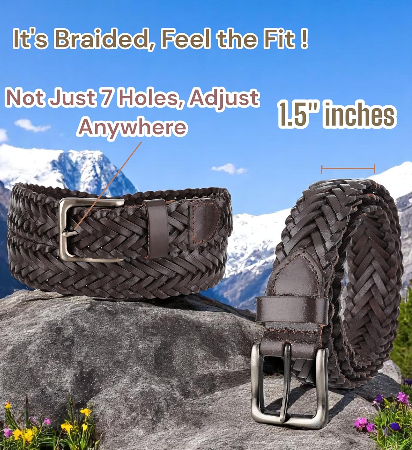 F&L CLASSIC Leather Braided Belts for Men - Mens Casual Woven Leather Belt for Dress Pants - Image 3