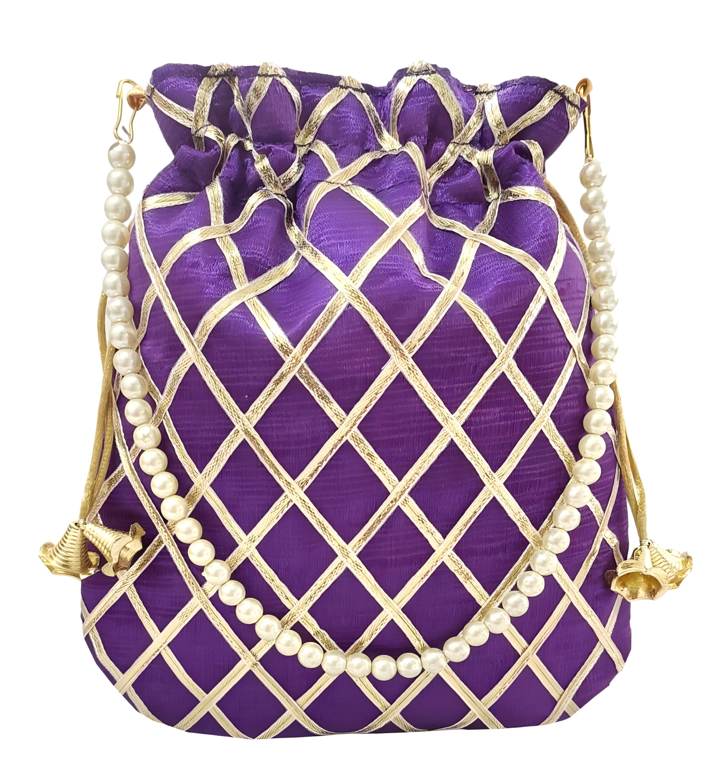 DUCHESS Womens Gota Patti Purple Potli Bag Purse with Pearl Handle (B0D5CMH87Q) Amazon Price History, Amazon Price Tracker