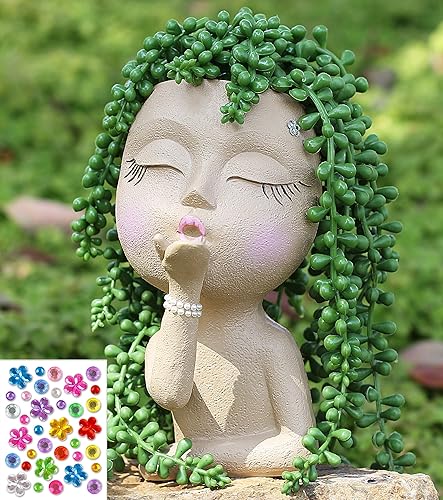 COMODID Macetero para la cara macetero para la cabeza maceta para las cabezas de las damas maceta con caras de niña macetas pequeñas con estatua