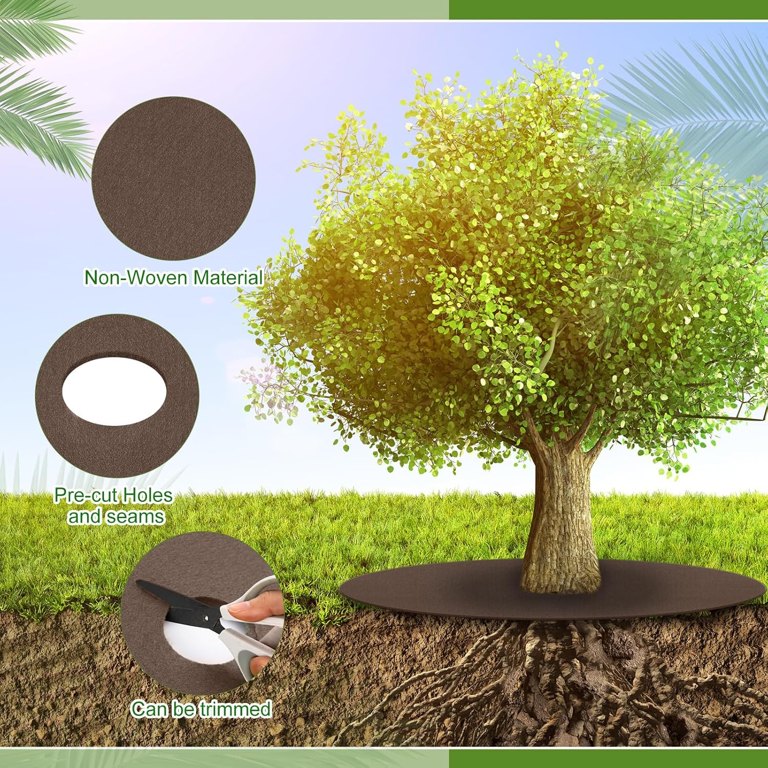 Shimeyao 8 Pack 32.2 Inch Non Woven Tree Mulch Ring Thickened Tree Mat Protector Reusable Trees Weed Mat Round Fabric Trees Root Barrier or Landscape Weed Barrier Plant Root Protection(Brown)