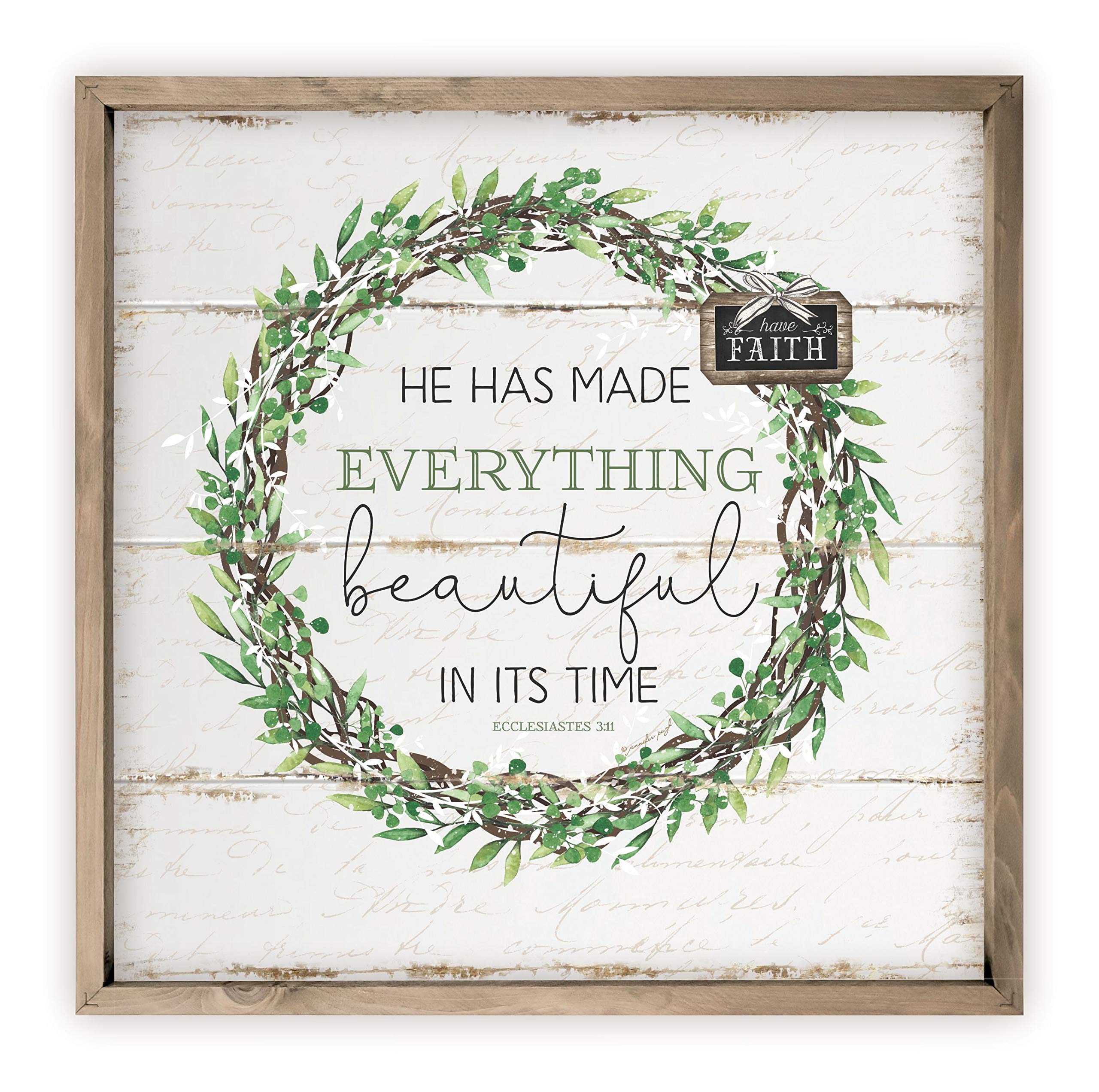 He Has Made Everything Beautiful In Its Time Rustic Wood Wall Sign 12x12 (Frame Included)
