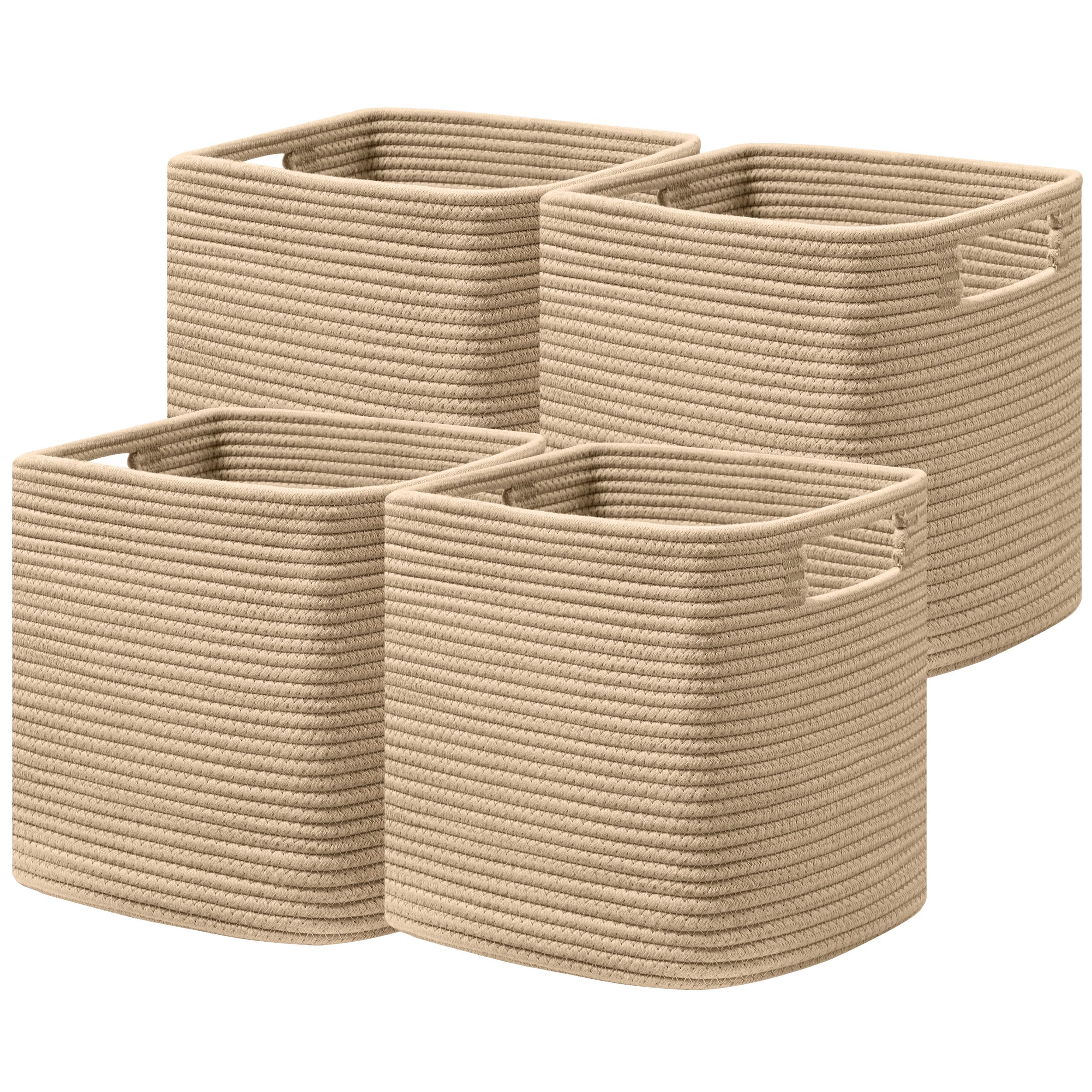 Photo 1 of UBBCARE Set of 4 Storage Basket-13 X 13 X 13 In, Cotton Rope Basket for Shelves, Toys, Book, Cube Storage Bins with Handles, Woven Storage Basket for Organizing, Brown