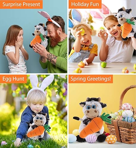 Miniatura 4 de DolliBu Vaca de felpa súper suave con zanahoria – Bonitos animales de peluche con zanahoria, regalo sorpresa perfecto para vacaciones de Pascua, 7