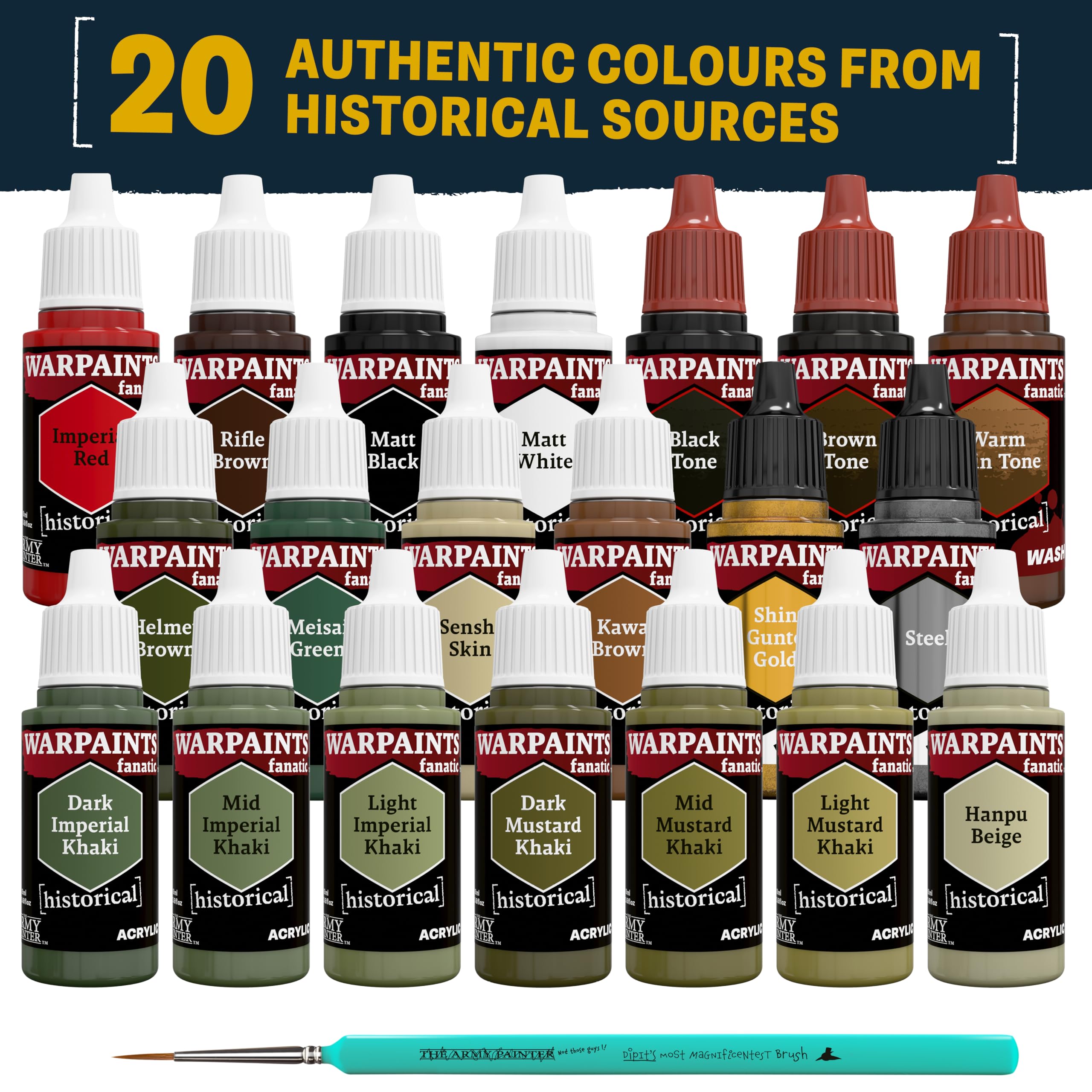 The Army Painter, Historical: WWII Imperial Japanese Combo, 20x18ml Farbe | Farbset inkl. 15 Acrylfarben der Serie Warpaints Fanatic, 2 Metallicfarben, 3 Washes und 1 Pinsel für Miniaturmodellmalerei