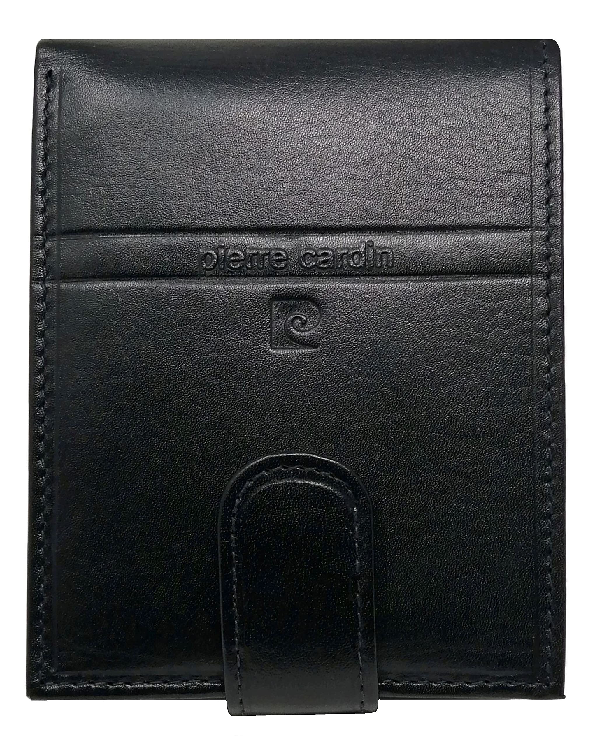 Pierre Cardin Cartera Hombre, Piel auténtica, Delgada, para Hombre, pequeña Delgada, RFID, Regalo, Billetera con Monedero, Piel, Porta Billetera, Tipo, Negro (Negro)