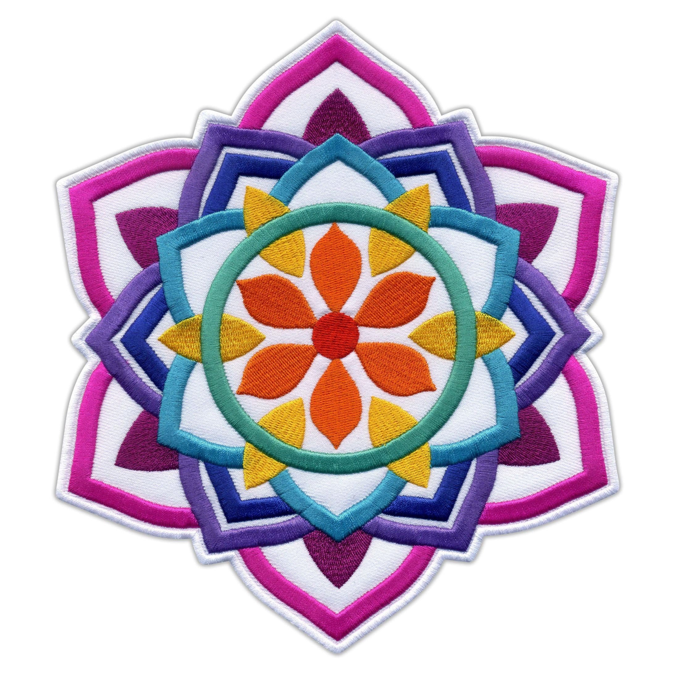 Set di quattro – Mandala – bianco grande 20,3 cm – toppa posteriore – da cucire – toppa ricamata/distintivo/emblema