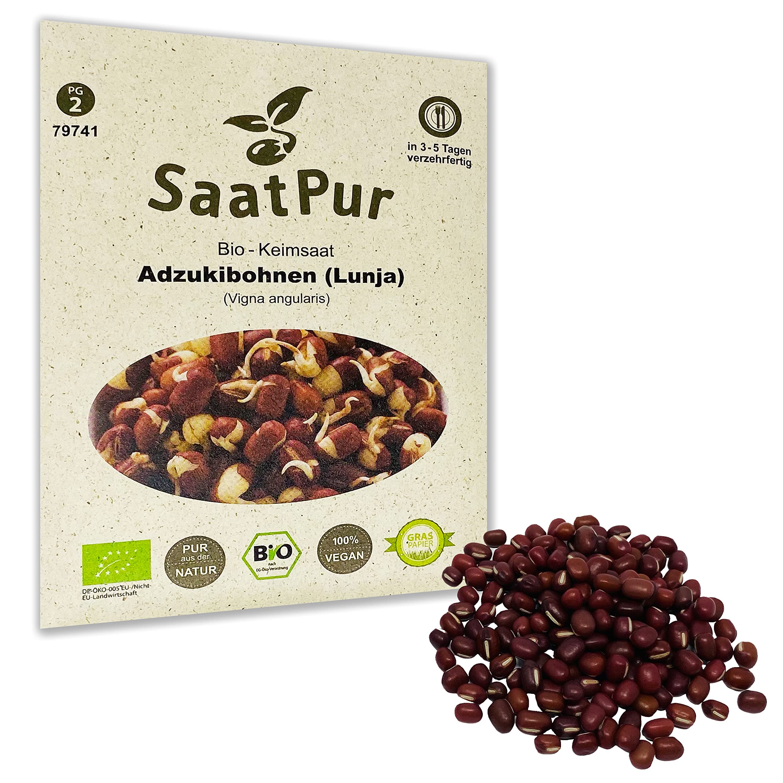 SaatPur Organic Seed - Adzuki Beans - Lunja - Bean Sprouts Sprouts Microgreen - 75 g