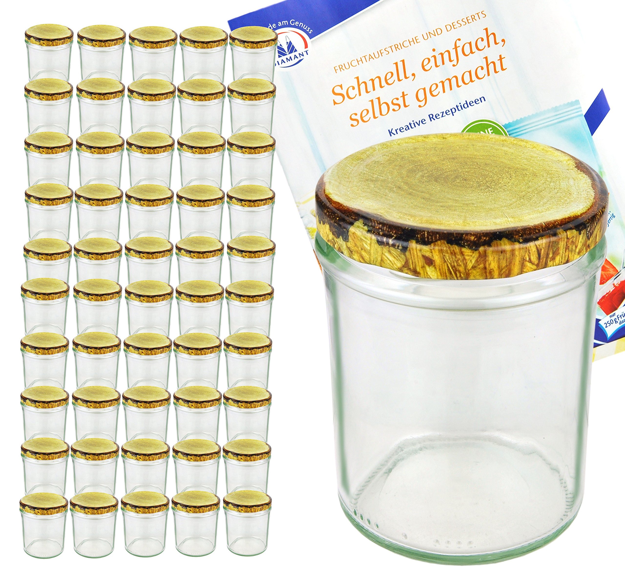Lot De 50 Bocaux En Verre MamboCat 435ml Avec Couvercles TO 82 Et Livret Recettes - Parfait Pour Confitures, Conserves Et Cadeaux Maison
