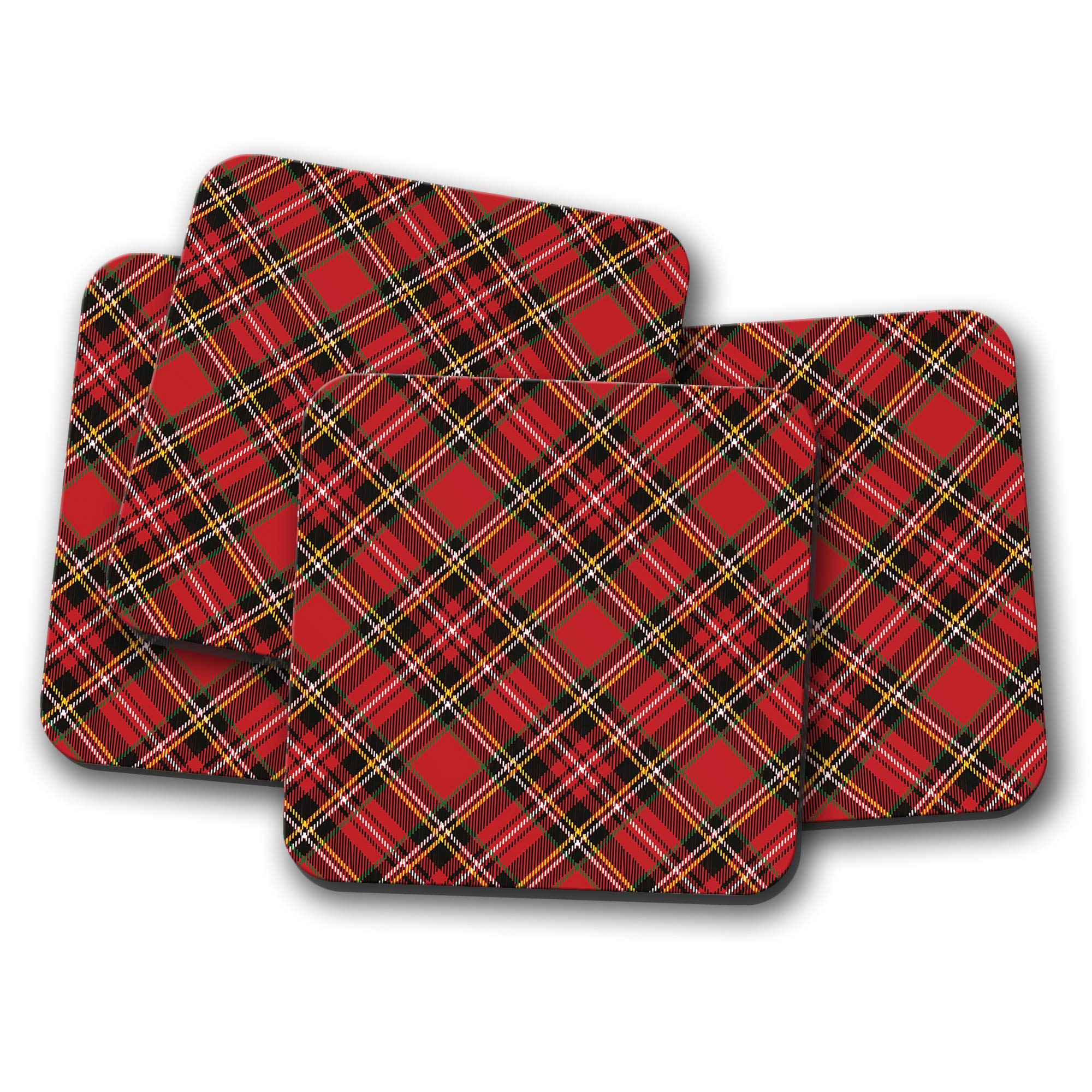 Destination Vinyl Ltd Multicolor 4 Set - Red Tartan Coaster - Scottish Kilt Fabric Scotland Scot #15842