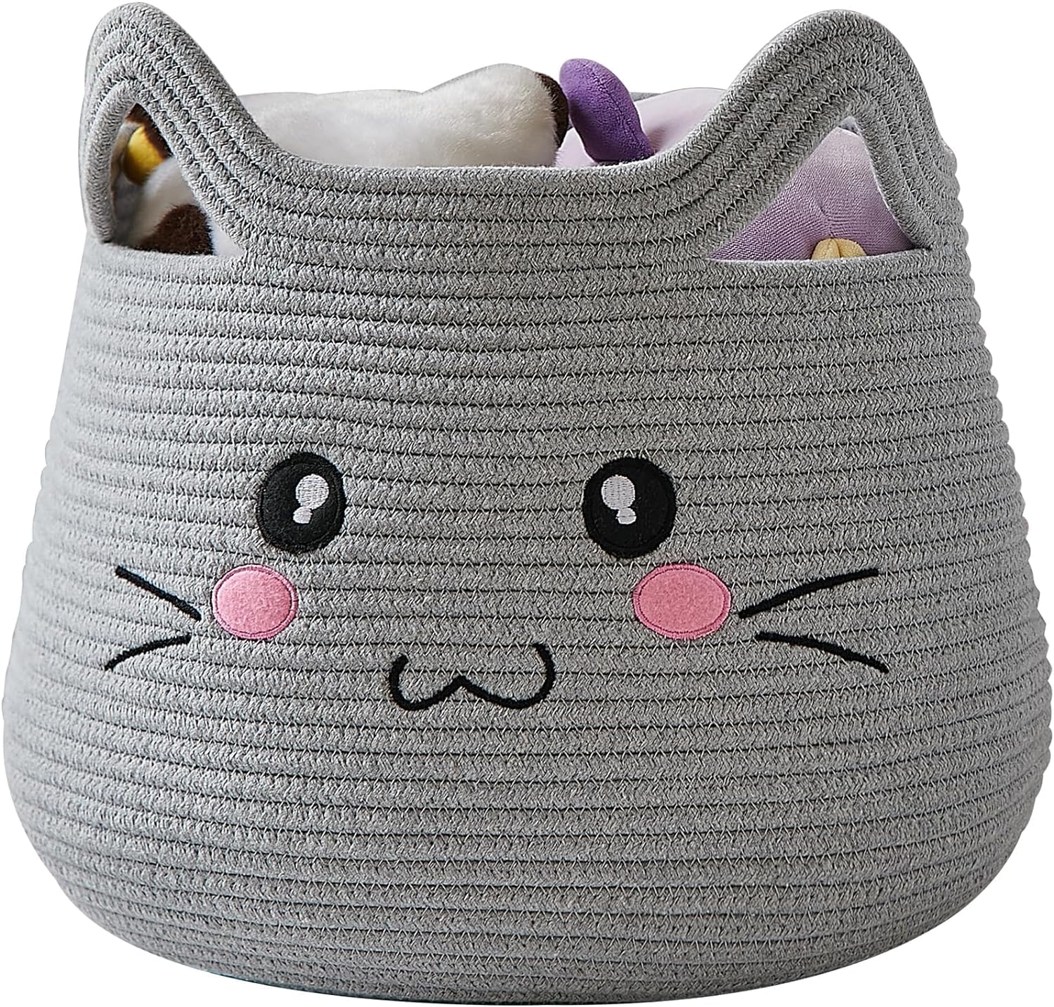 Cat Basket Cute Storage Basket with Handles Dog Toy Basket Blanket Basket for Living Room Baby Toy Basket Nursery Décor Basket (12 x 10 inch, grey opn)-image-34