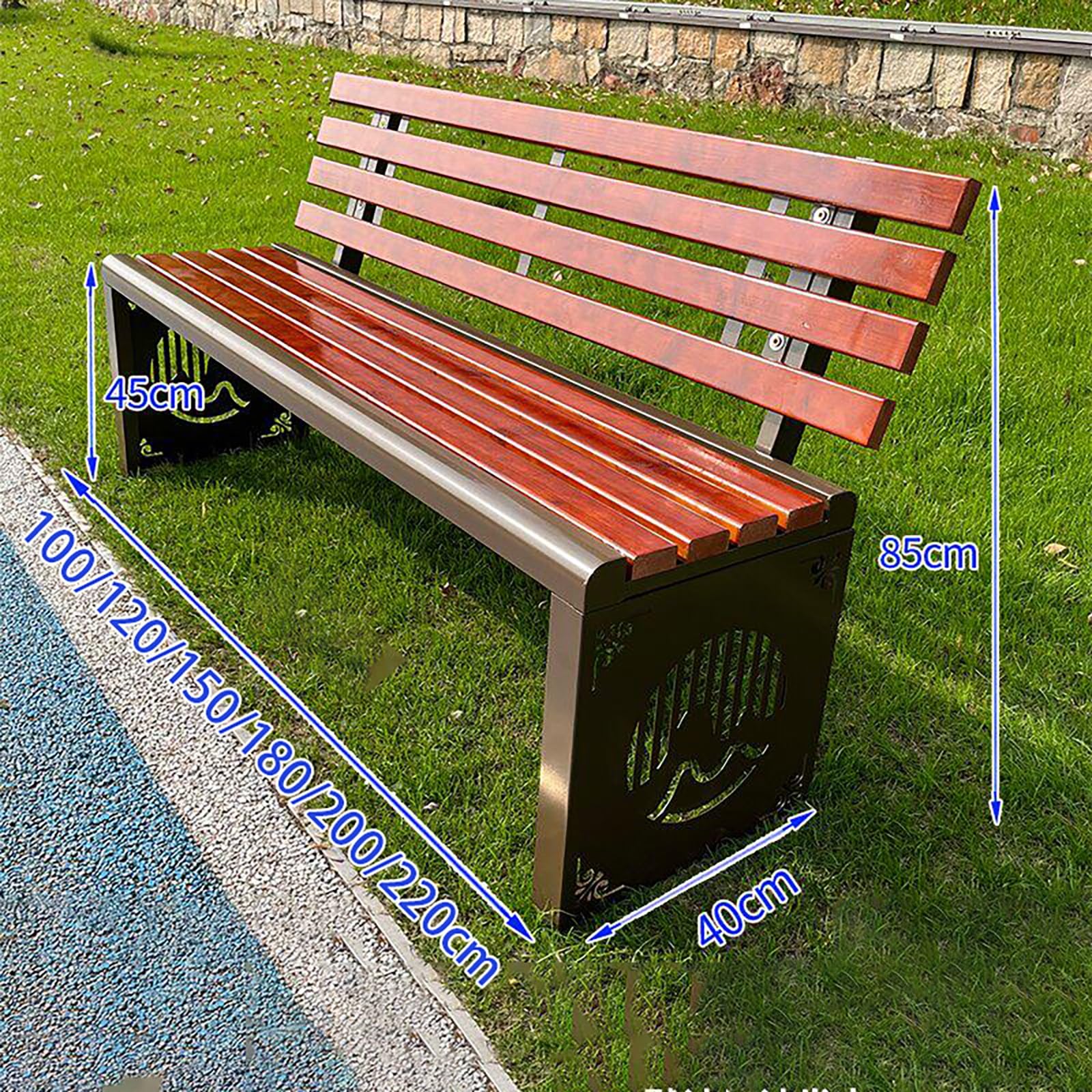 Banco Jardin Exterior 2 Plazas de Madera Maciza con Borde Curvo | Banco de Jardin con Estructura Galvanizada en Caliente, Respaldo Reforzado, Porche(120x40x85cm)