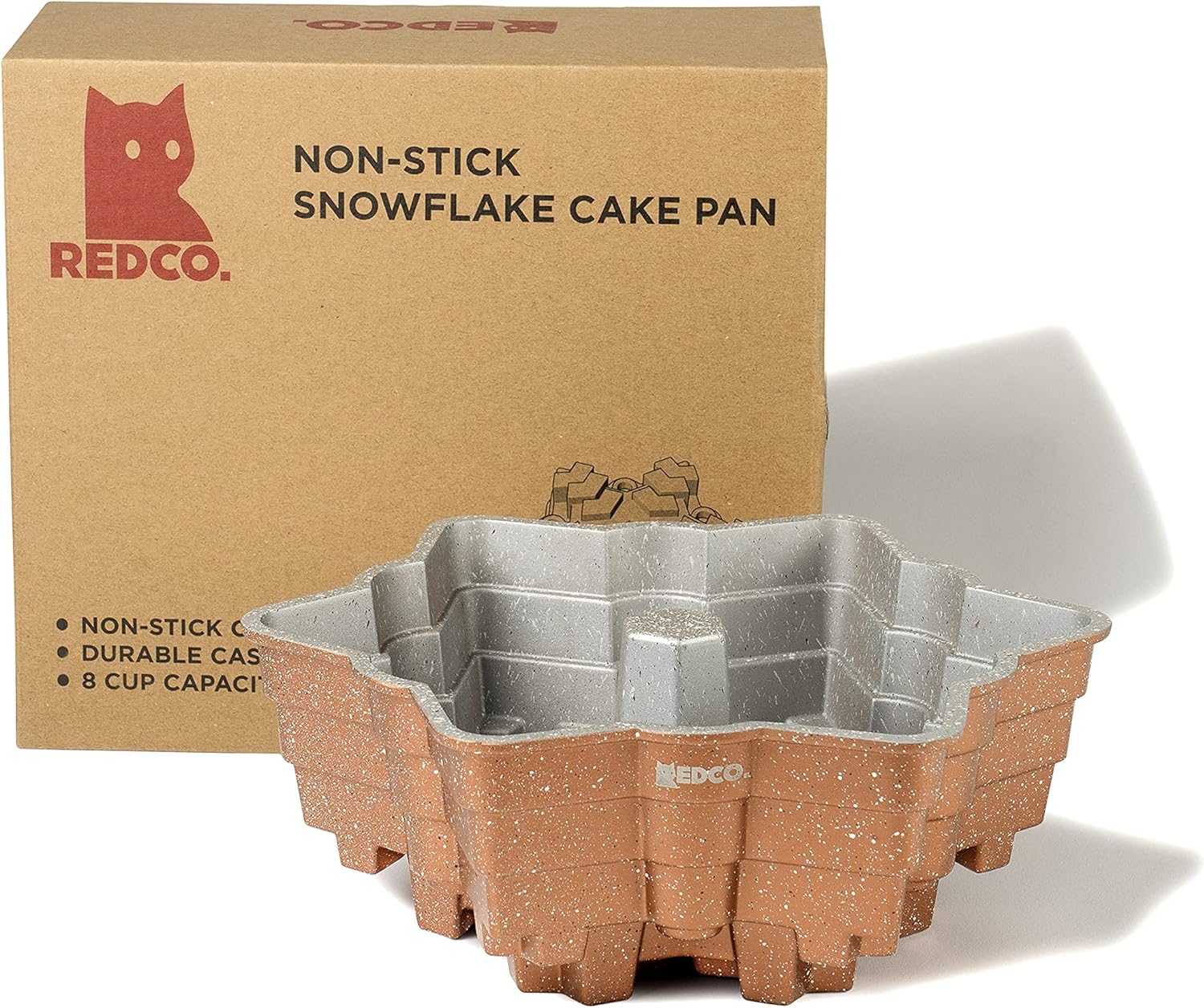 Red Co. 8 Cup Non Stick Cast Aluminum 9.5 inch Snowflake Cake Baking Pan, Copper Finish
