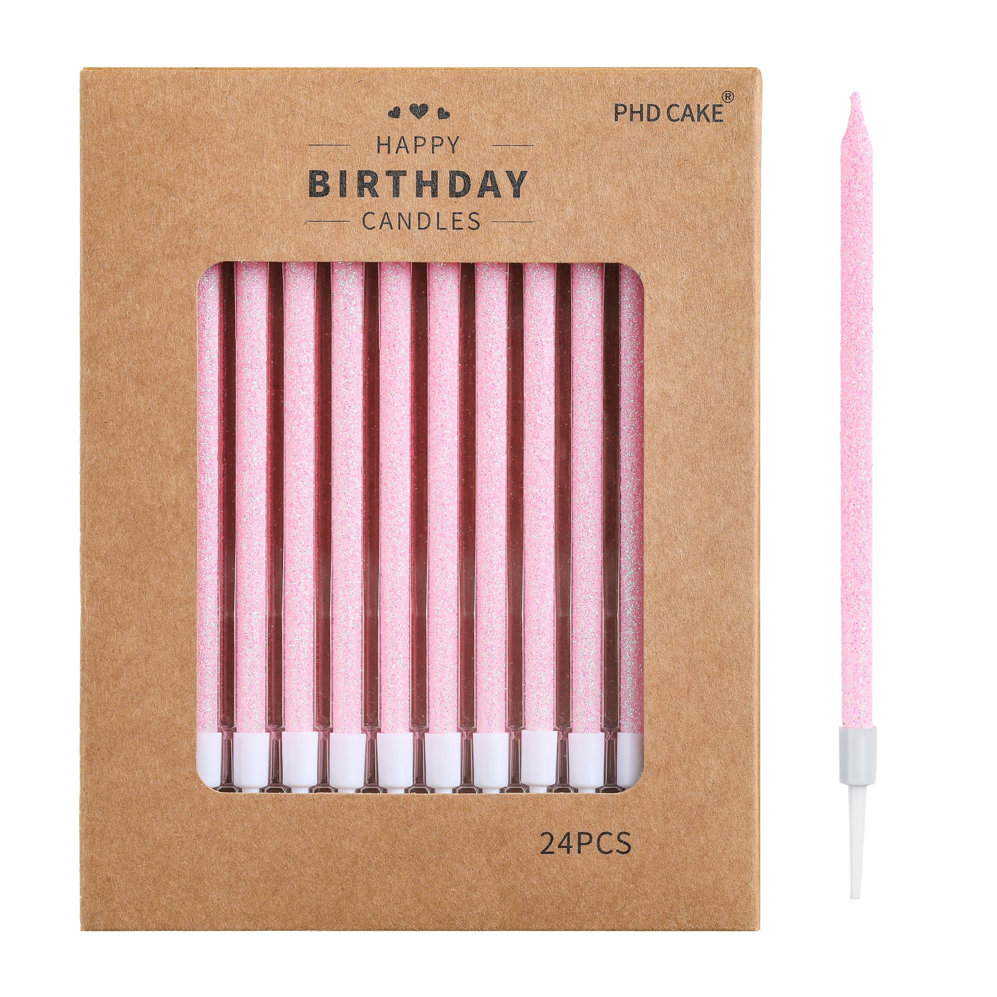 PHD CAKE Iridescent Pink Long Thin Metallic Birthday Candles, Cake Candles, Birthday Parties, Wedding Decorations, Party Candles