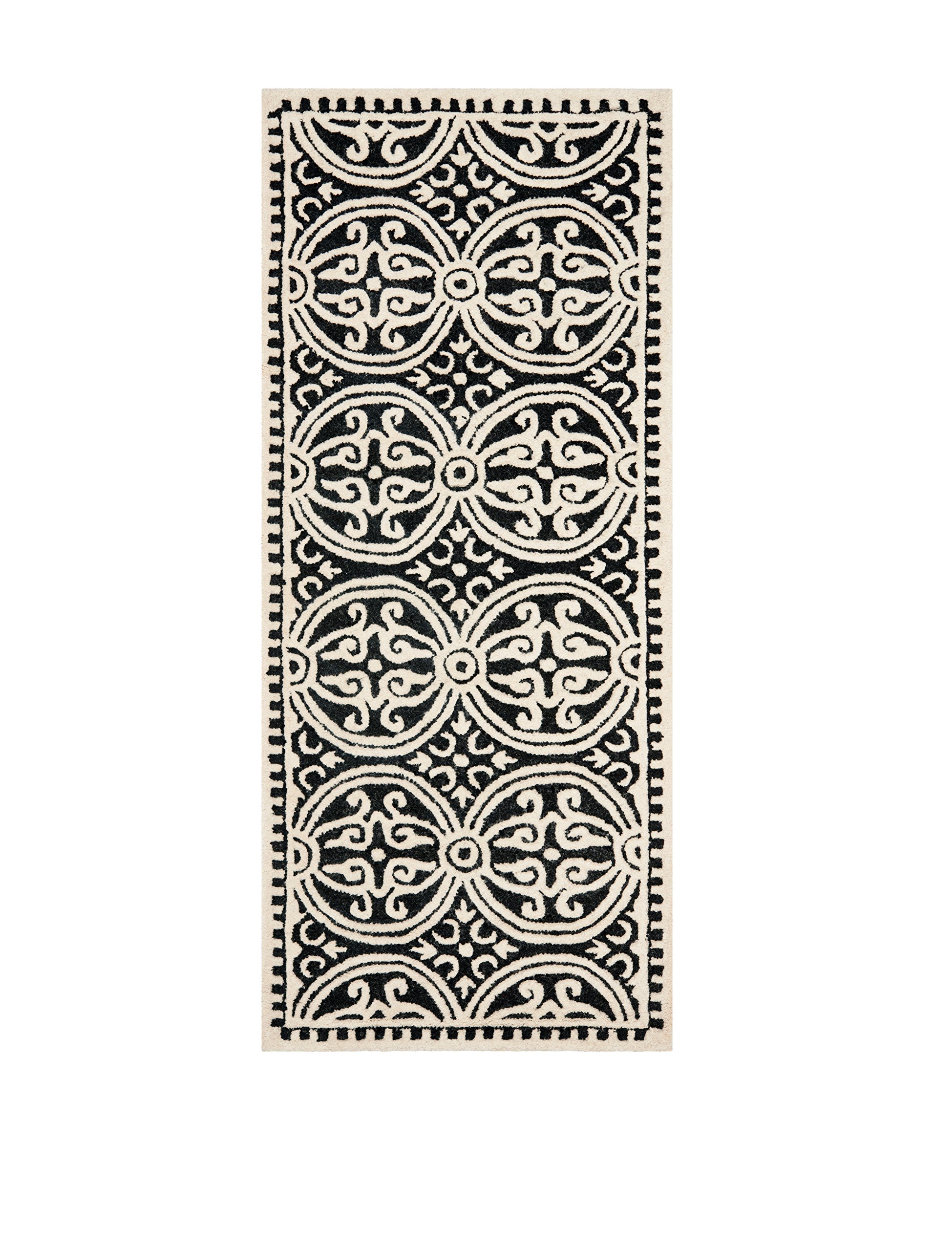 SAFAVIEH Cambridge Collection Runner Rug - 2'6" x 8', Black & Ivory, Handmade Moroccan Wool, Ideal for High Traffic Areas in Living Room, Bedroom (