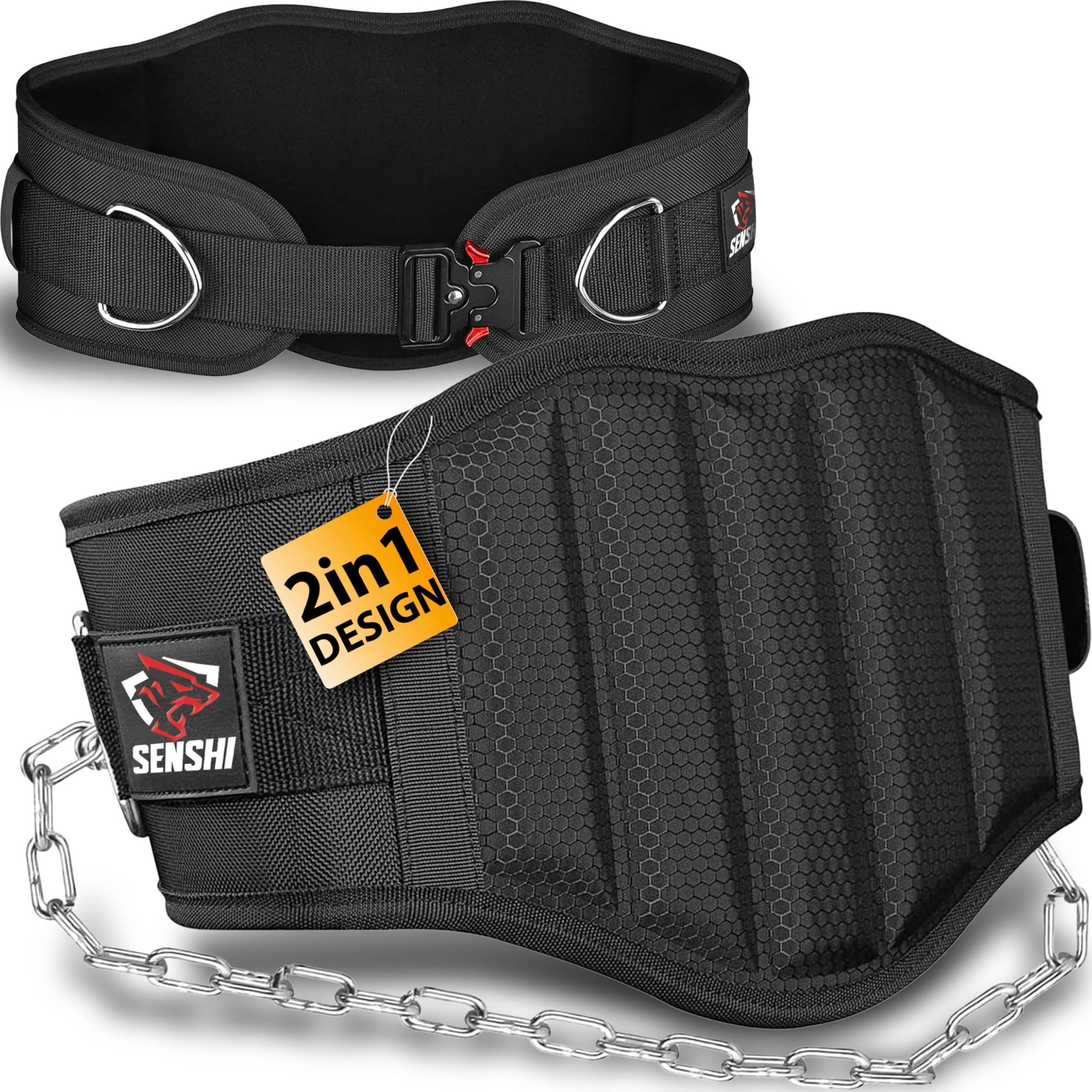 𝗣𝗥𝗢 𝗖𝗛𝗢𝗜𝗖𝗘 2 in 1 Weight Lifting Belt with Chain Chin ups & Dipping Belt Duo Lumbar Back Support For Weighted Pull Ups, Dips, Deadlifts, Squats