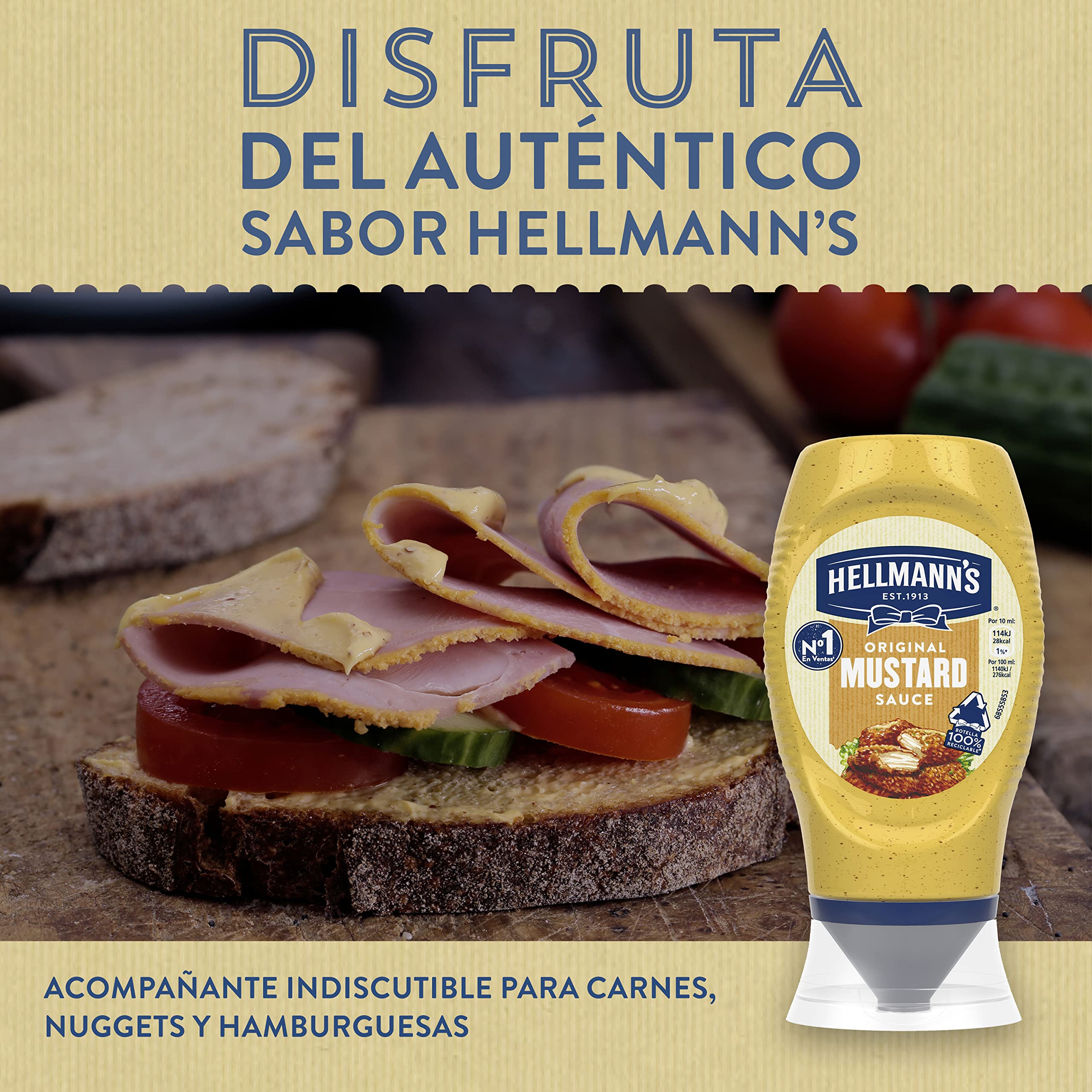 Hellmann's Salsa Mostaza Bocabajo 250ml - Pack de 6