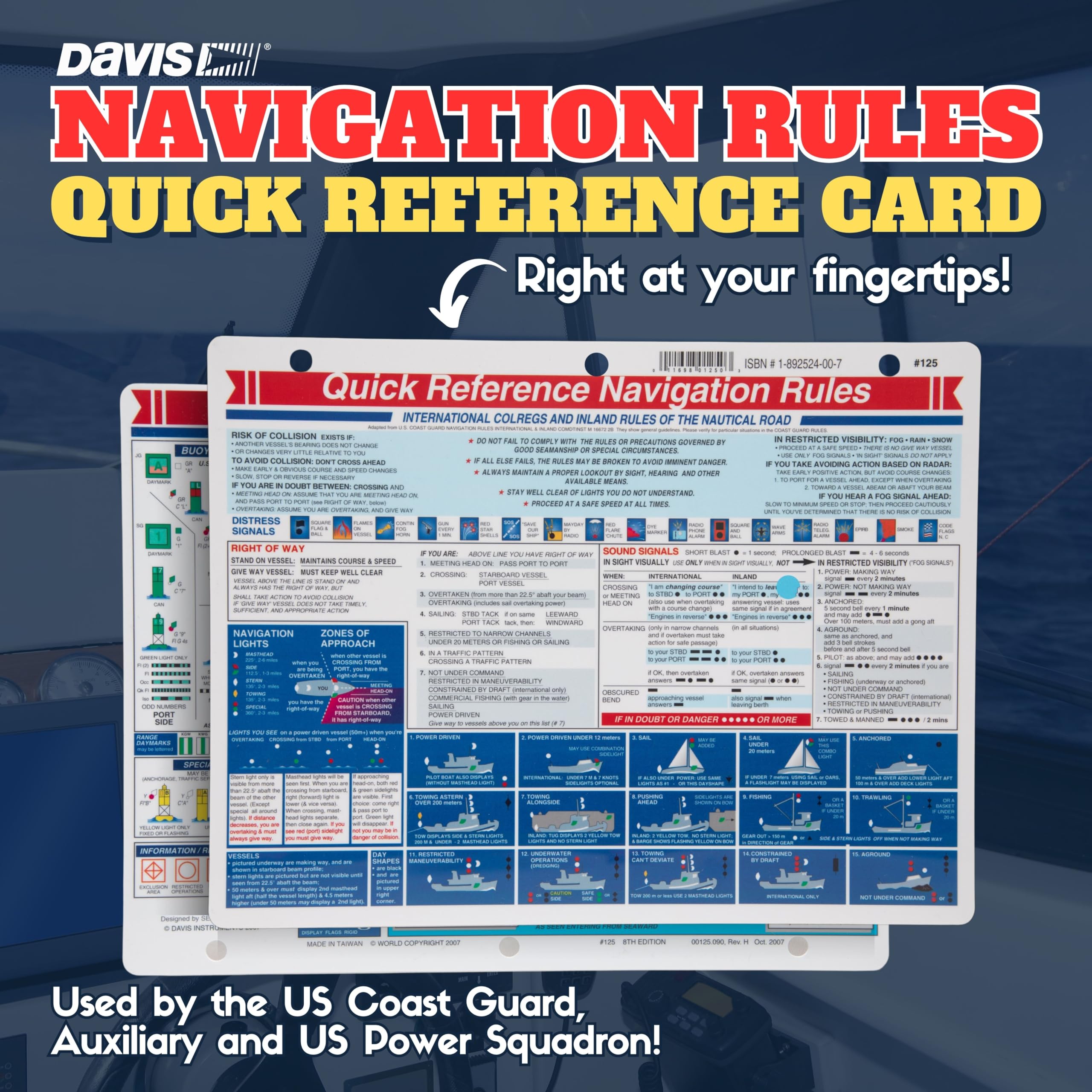 Davis Instruments Waterproof Boating Quick Reference Cards Bundle - Navigation 125, Coastal Piloting 126 & Procedures 128 (3 Items)
