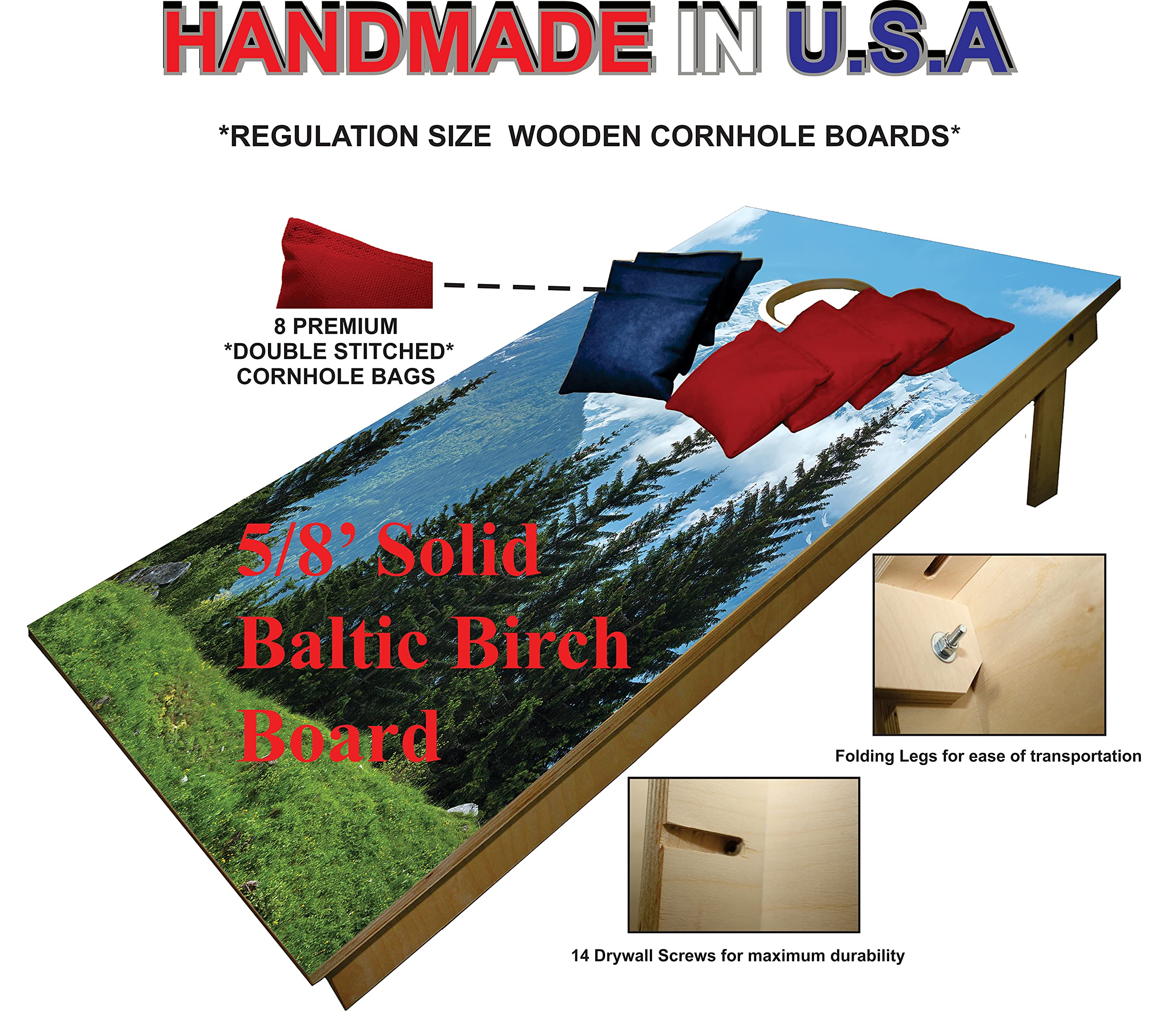 Premium Cornhole Set -Landscape w Mountain Tailgate Cornhole Boards w Set of 8 Cornhole Bags!385