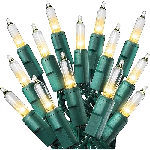 PREXTEX Christmas Lights (40 Feet, 200 Lights) - Clear White Christmas Tree Lights with Green Wire - Indoor/Outdoor String Lights - Warm White Twinkle Lights
