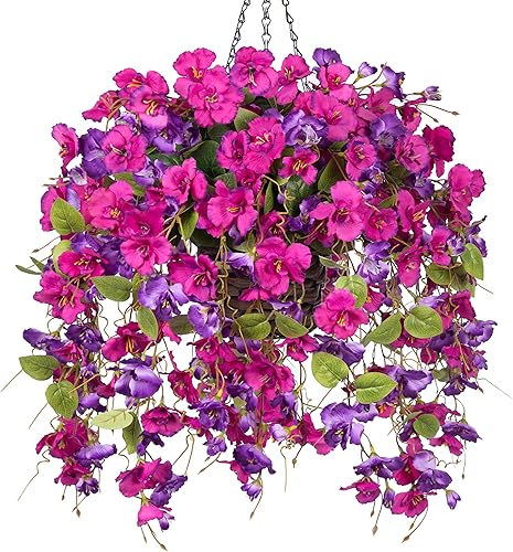 Miniatura 12 de Plantas artificiales falsas colgantes de flores de hibisco en cestas para decoración al aire libre, hibisco de seda artificial en enredaderas largas