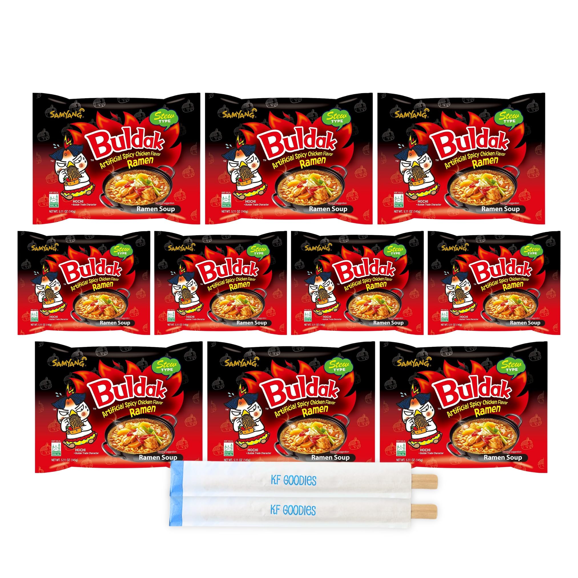 Samyang Buldak Hot Spicy Chicken Ramen Noodle Korean Stir-Fried Ramen (10 Pack - Tom Yum)