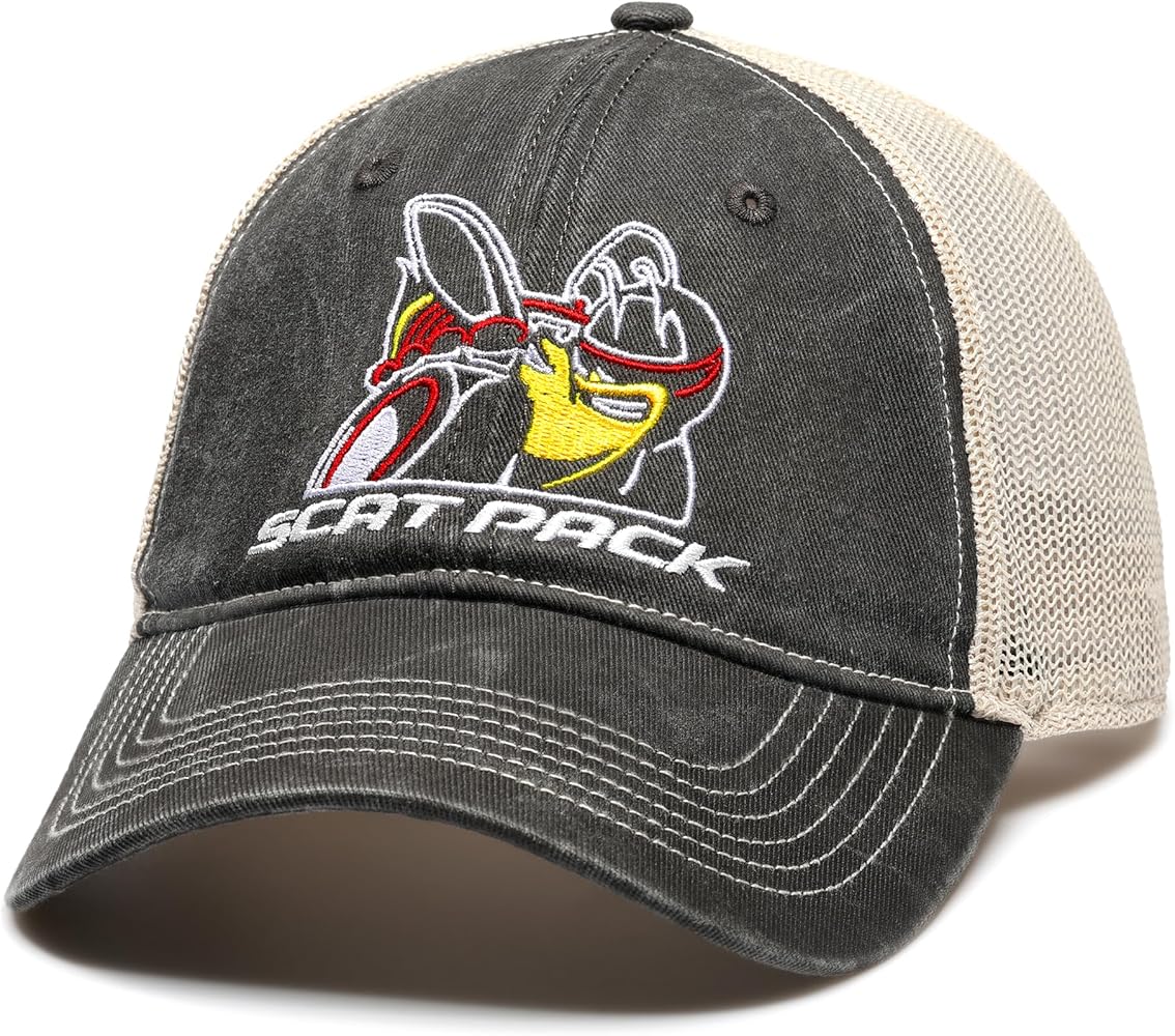 Dodge Scat Pack Snapback Hat Garment Washed Black Twill with Soft