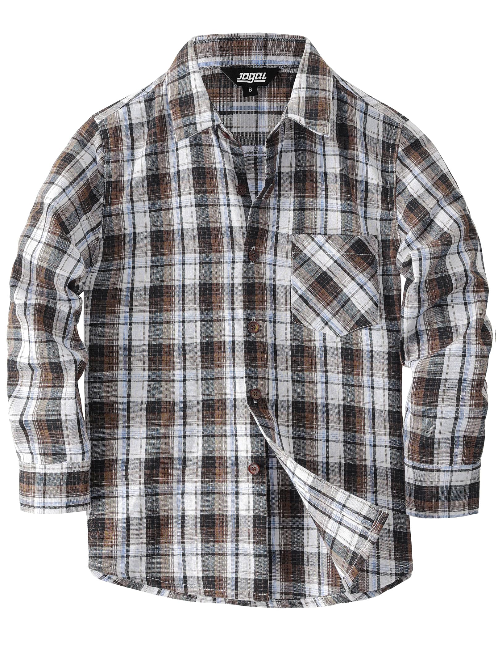 JOGAL Boys Plaid Shirt Long Sleeve Kids Button Down Shirts with Pocket for 6-14 Years
