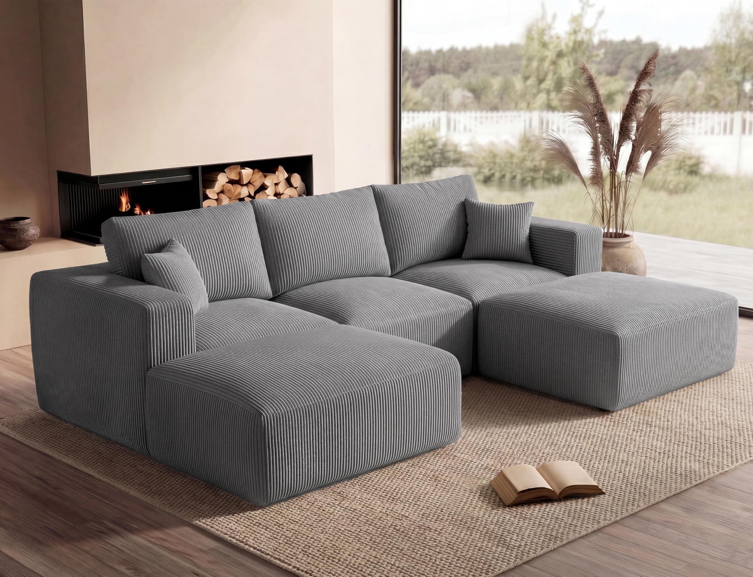 Living&Giving（WALKBON） 115" Modular Sectional Sofa, U Shaped Cloud Boneless Couch Gray