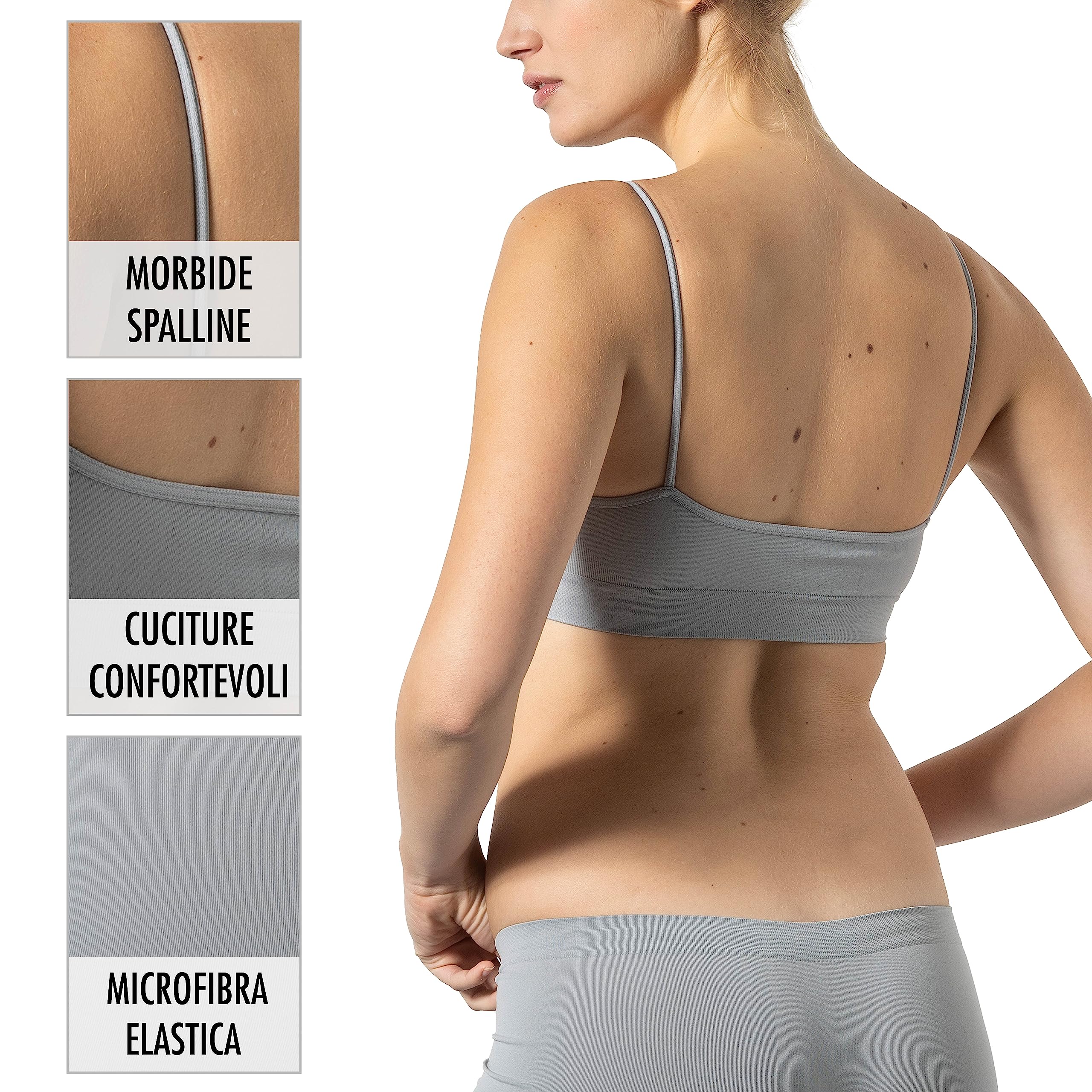 Risalti Reggiseno Senza Ferretto Spalla Stretta 3 pz - Bralette Donna in Microfibra, Brassiere Top Donna, Reggiseno Donna Elasticizzato, Intimo Donna, Senza Cuciture - Made in Italy