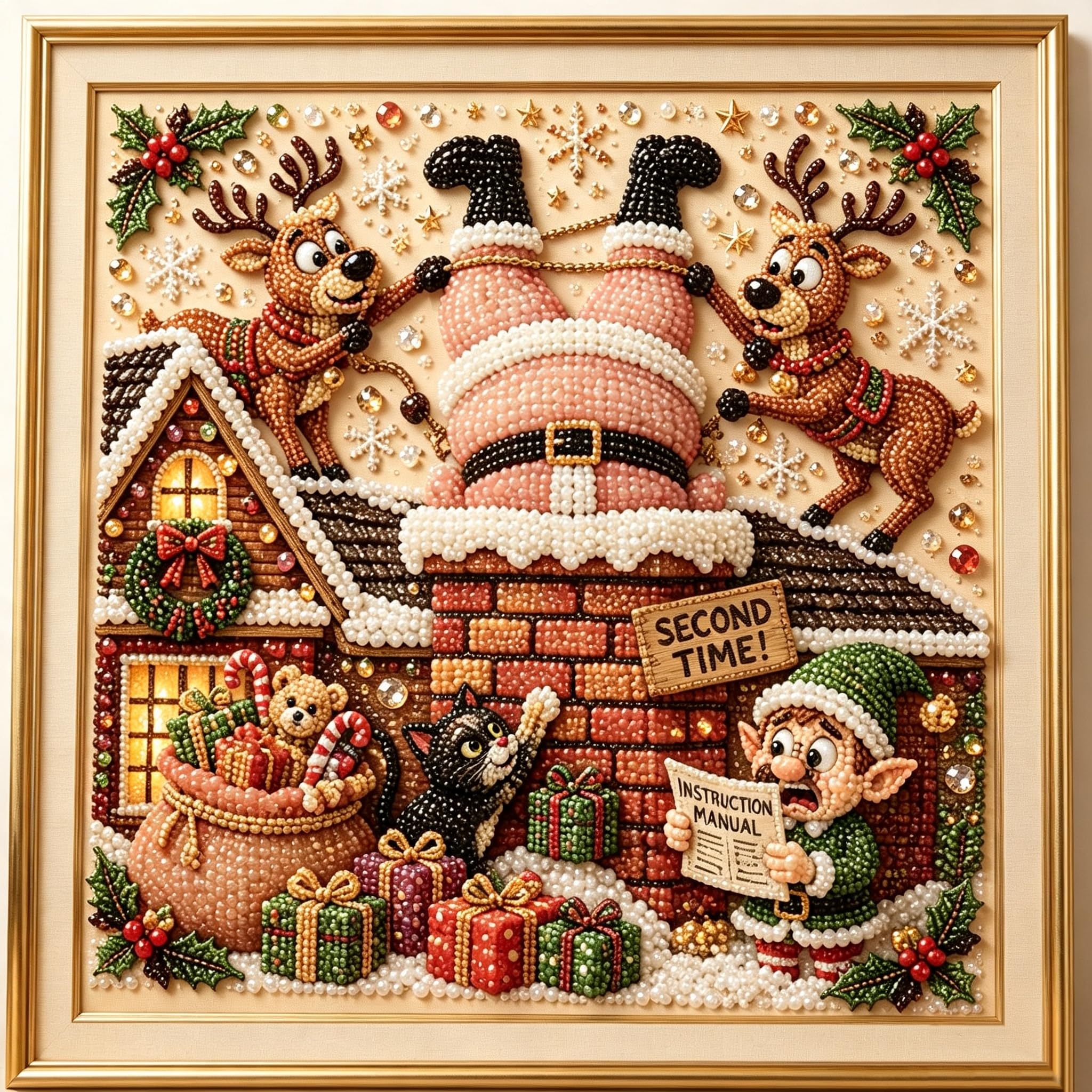 DIY Christmas Pearl Diamond Painting Art Kit with Frame,Christmas Pearl Beads Art Craft for Adults Beginner,Gemstone Diamond Dots Beads for Home Wall Decor,DIY Craft Set for Home Wall Decoration (#13) โ image 1