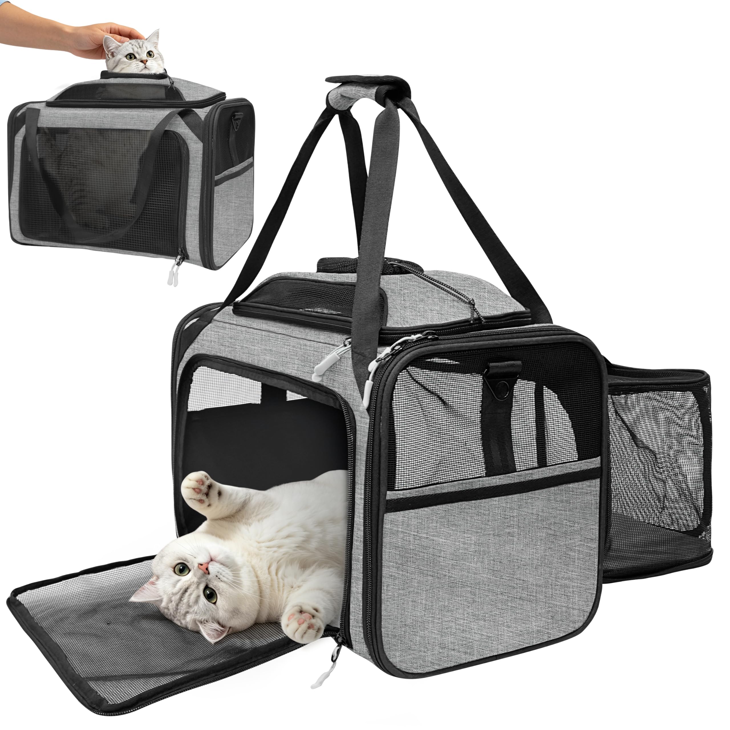 Sac de transport extensible pour chat noir et gris amovible