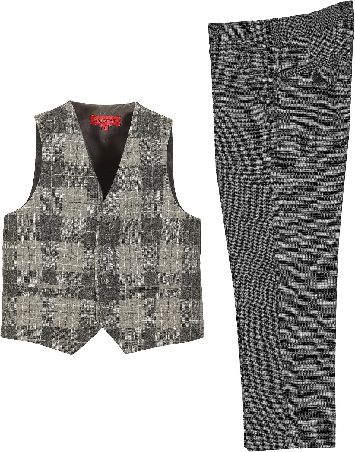 Gioberti Kids and Boys 2 Piece Tweed Plaid Vest and Pants Set