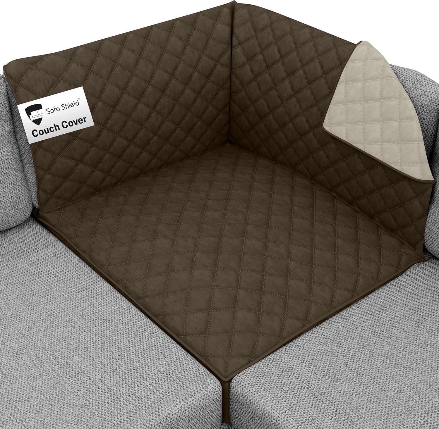 Sofa Shield Patented Sectional Couch Slip Cover, Cushion Protector, US Designed Reversible Stain and Dog Tear Resistant Slipcover, 30x30 inch Seat, Washable Covers for Dogs Pets, Chocolate Beige
