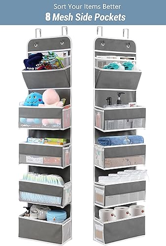 Miniatura 5 de GALMAXS7 Paquete de 2 organizadores colgantes de 5 estantes sobre la puerta con 8 bolsillos laterales de malla organizador de almacenamiento en la
