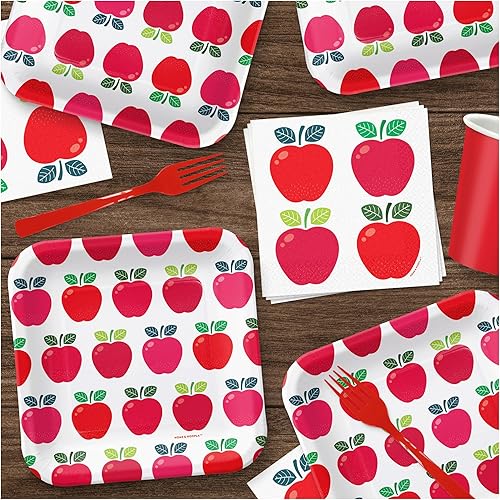 Miniatura 10 de Apple Party Mix - Platos cuadrados de postre de papel, platos de aperitivo en forma de manzana y servilletas para bebidas (32 platos y 32