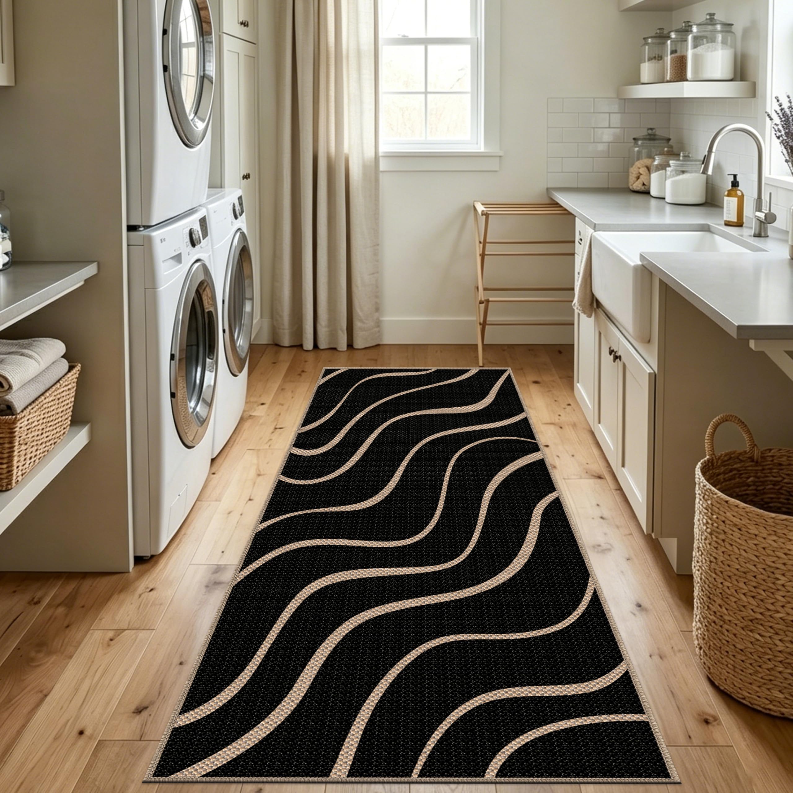 Capslpad Teppich Läufer Flur 80x200 cm, rutschfest Waschbar Lang Teppichläufer Modern Jute Aussehen Küchenteppich mit für Eingang, Wohnzimmer, Korridor und Küche