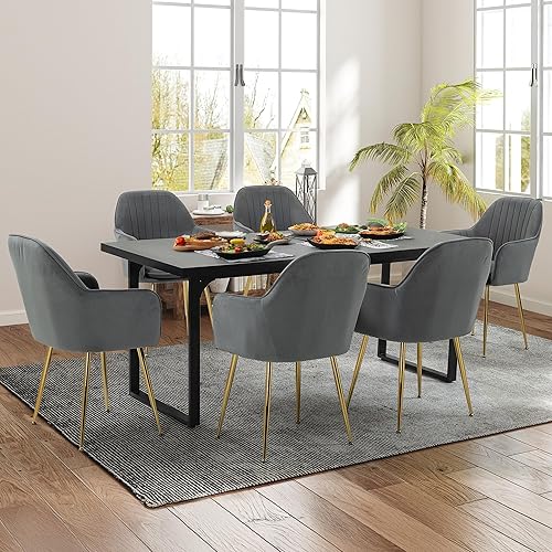 Miniatura 18 de ECOTOUGE Juego de 6 sillas de comedor modernas, sillas de comedor tapizadas con patas de metal dorado, sillas de cocina de terciopelo mate para mesa