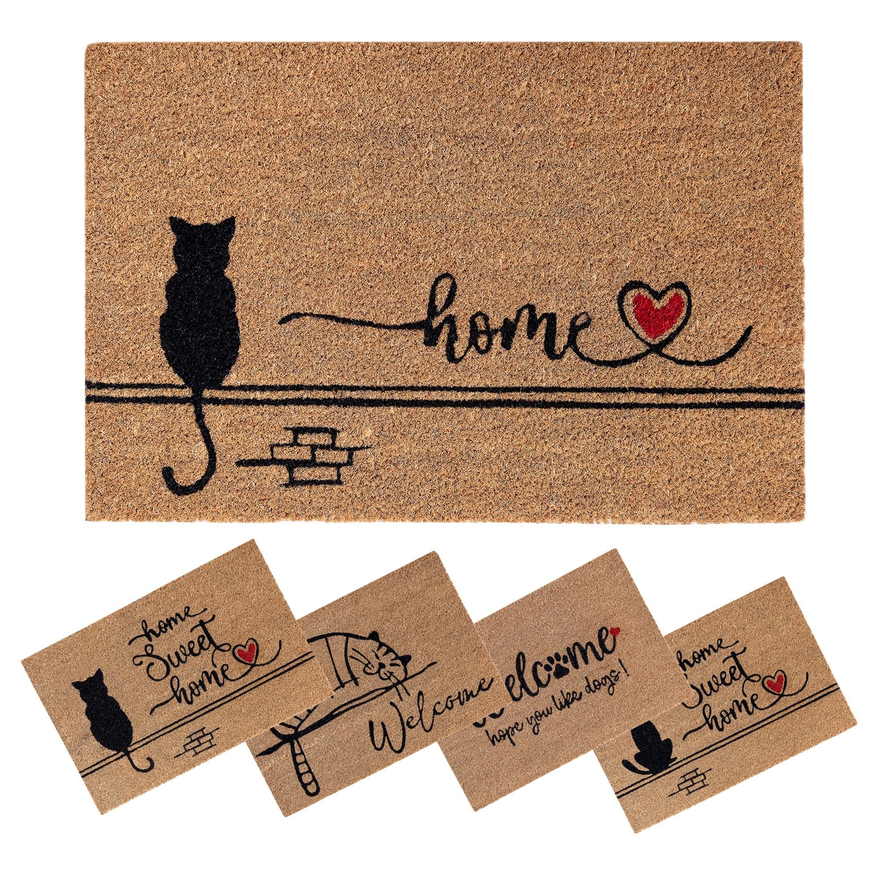 SPOTTED DOG GIFT COMPANY Felpudo de Coco, Felpudo Entrada Casa Antideslizante, Felpudo de Bienvenida Natural para Interior y Exterior, 60 x 40 cm - Gato Negro