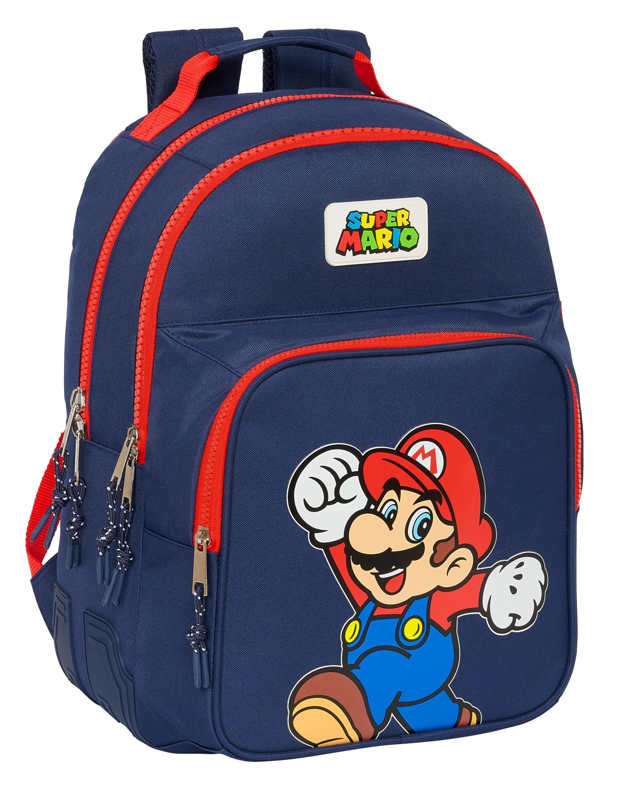 Safta SUPER MARIO WORLD - Mochila Escolar Infantil, Ideal para Niños de Diferentes Edades, Cómoda y Versátil, Calidad y Resistencia, 32x15x42 cm, Color Azul marino