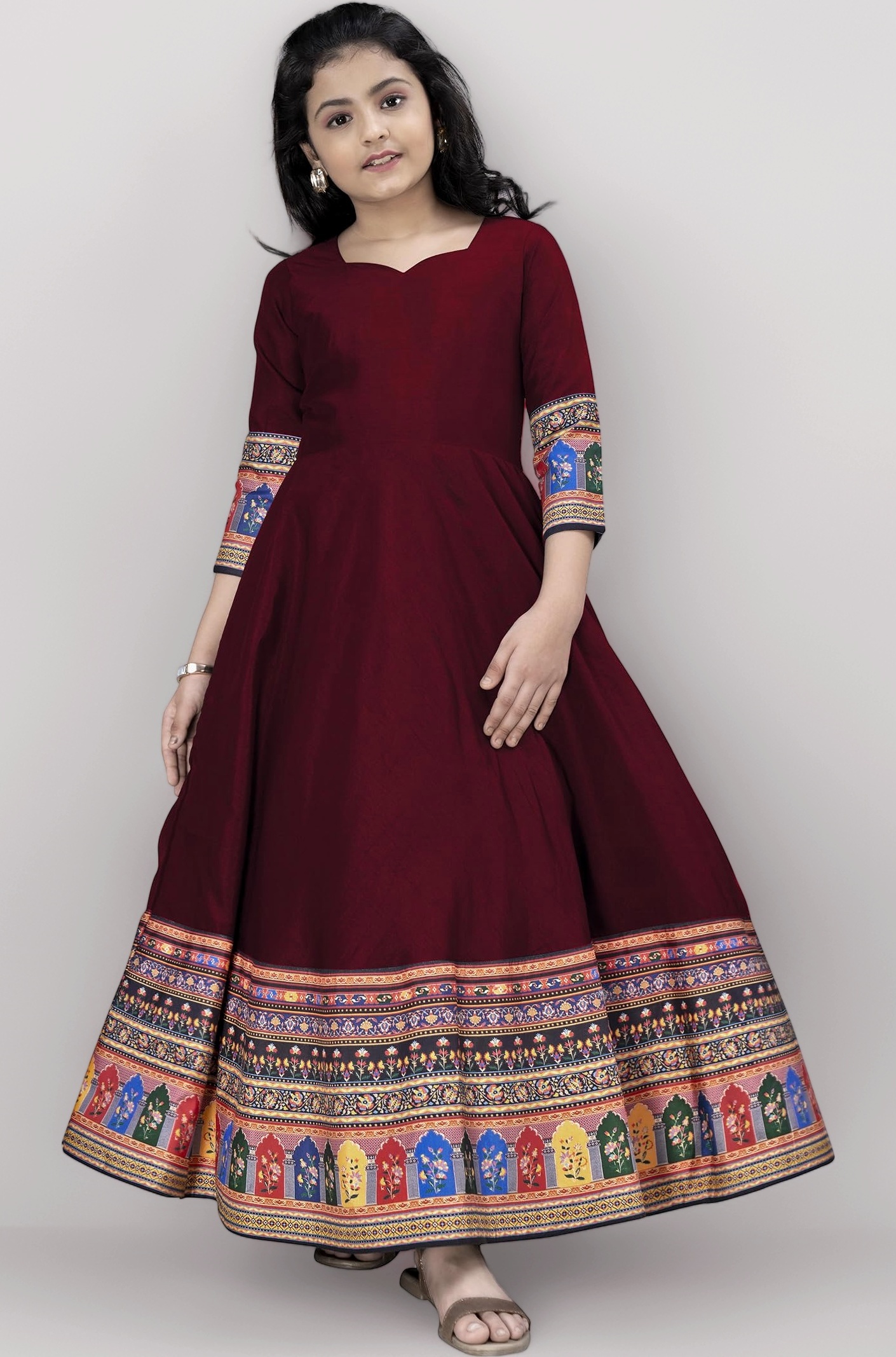 Fashion Dream Girl's Crepe Silk Maxi Length Printed Dress|Kids Dress|Dress for Girls