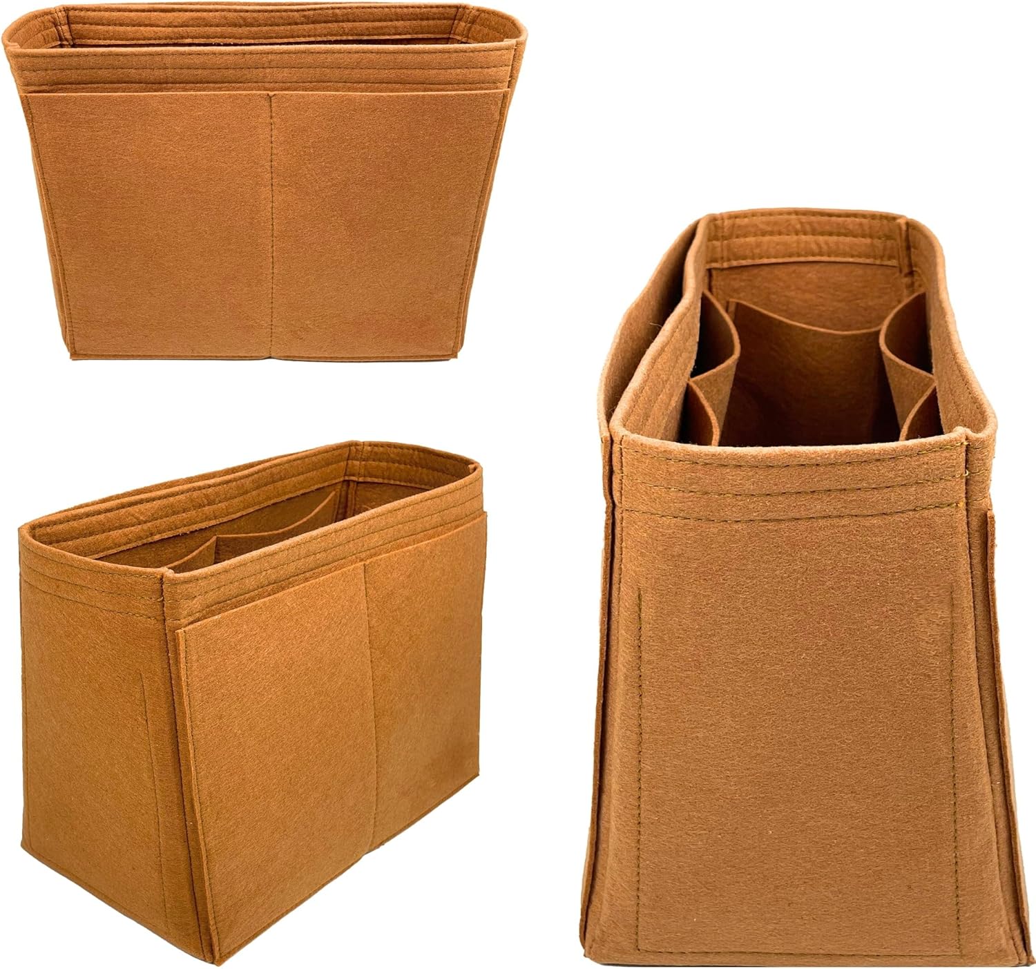 Organizer for Low Key Hobo PM | MM, Felt Insert with Key Chain, Reinforced Base, Trapezoid Shape (PM, GoldBrown)