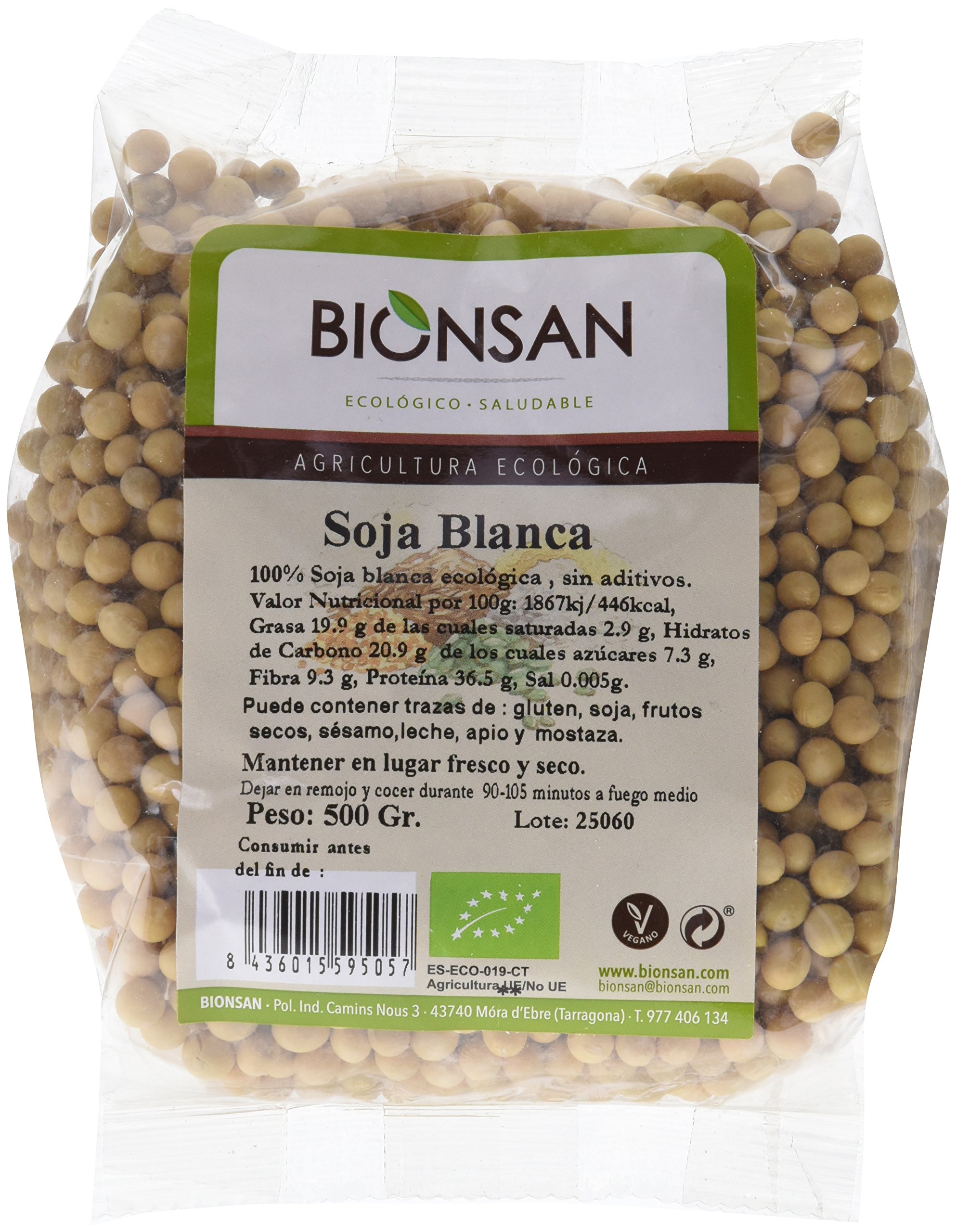 Bionsan Soja Blanca de Cultivo Ecológico - 12 Paquetes de 500 gr - Total: 6000 gr