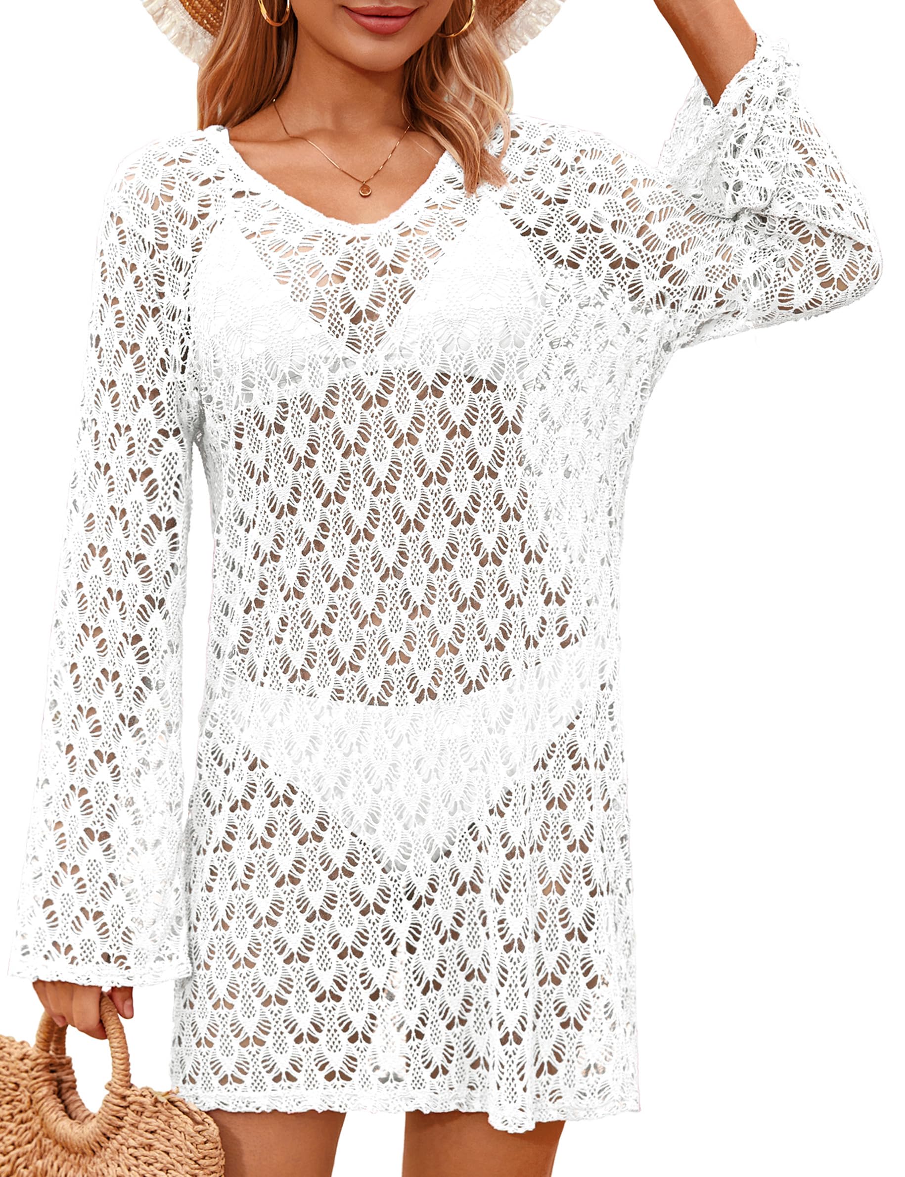 Totatuit Swimsuit Coverup for Women Crochet Bikini Bathing Suits Swimwear 2026 Summer Vacation V Neck Beach Cover Up