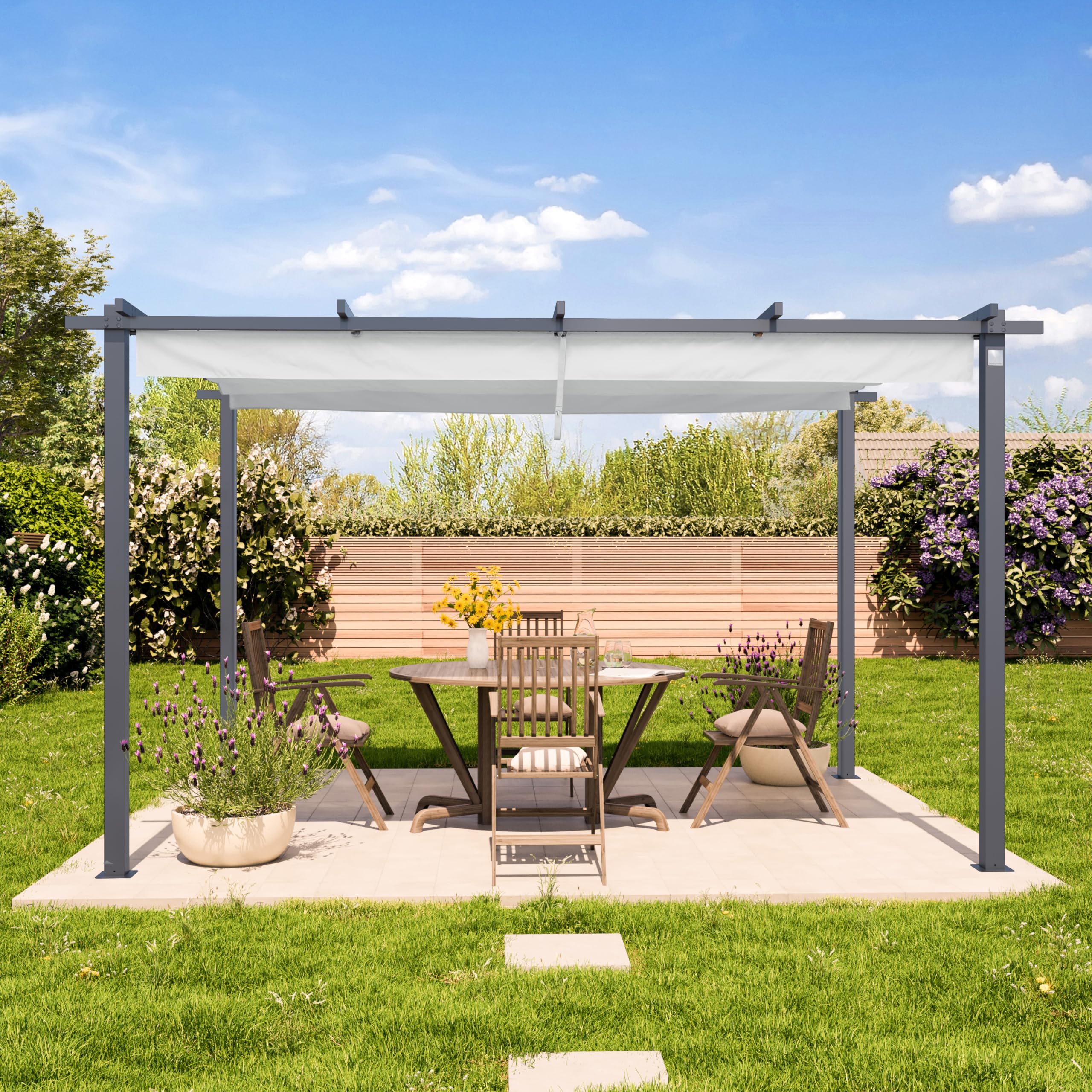 PRIMEYARD Pergola 3x4 m pavillon avec Toit rétractable Gris - Construction en Acier