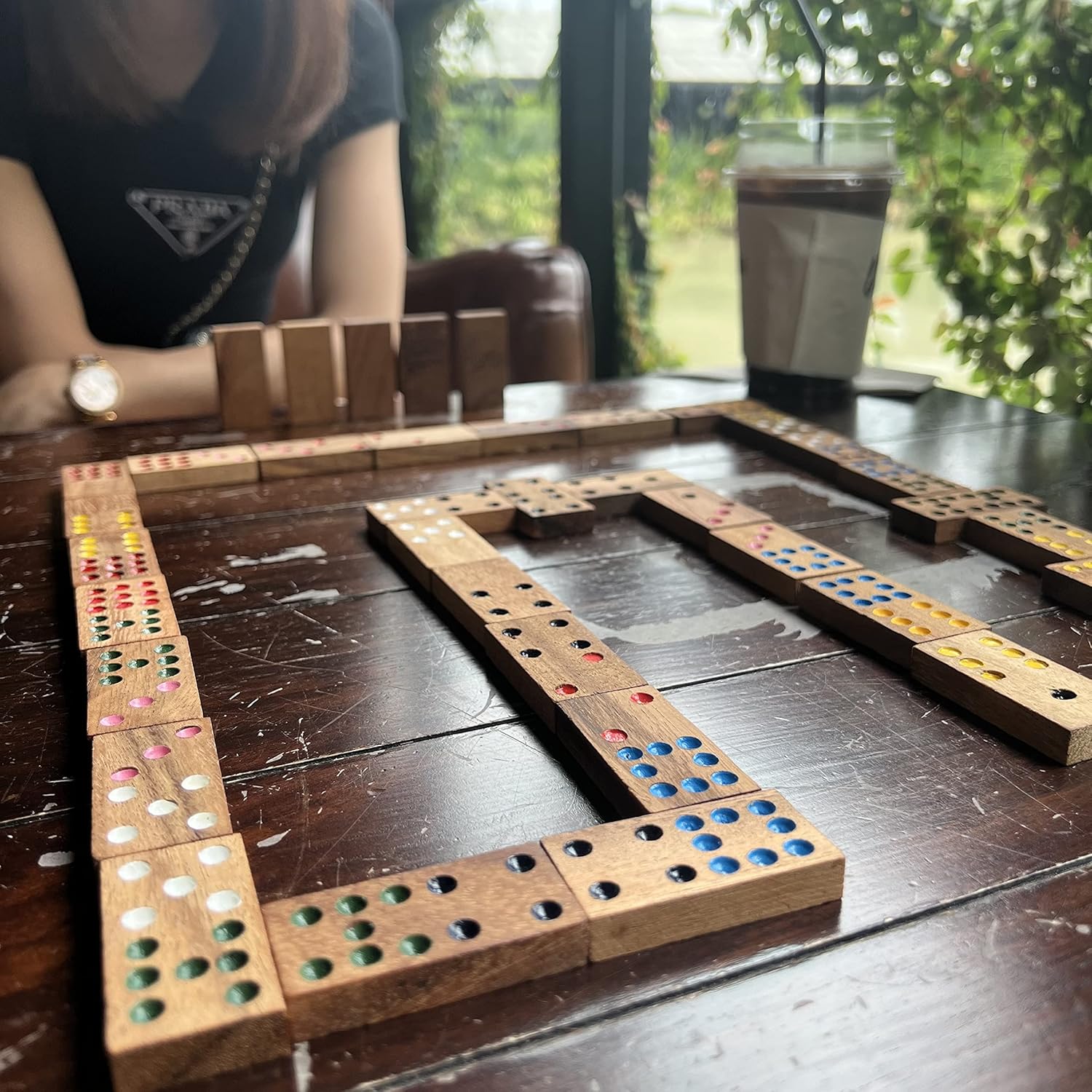 NUTTA - Dominoes Wooden Game 56 Tiles Classic Board Games Set for Adults and Teens Fun Indoor Outdoor Travel Camping Decorate Table Top Living Room Coffee Table Decor (Domino 56 Tiles)