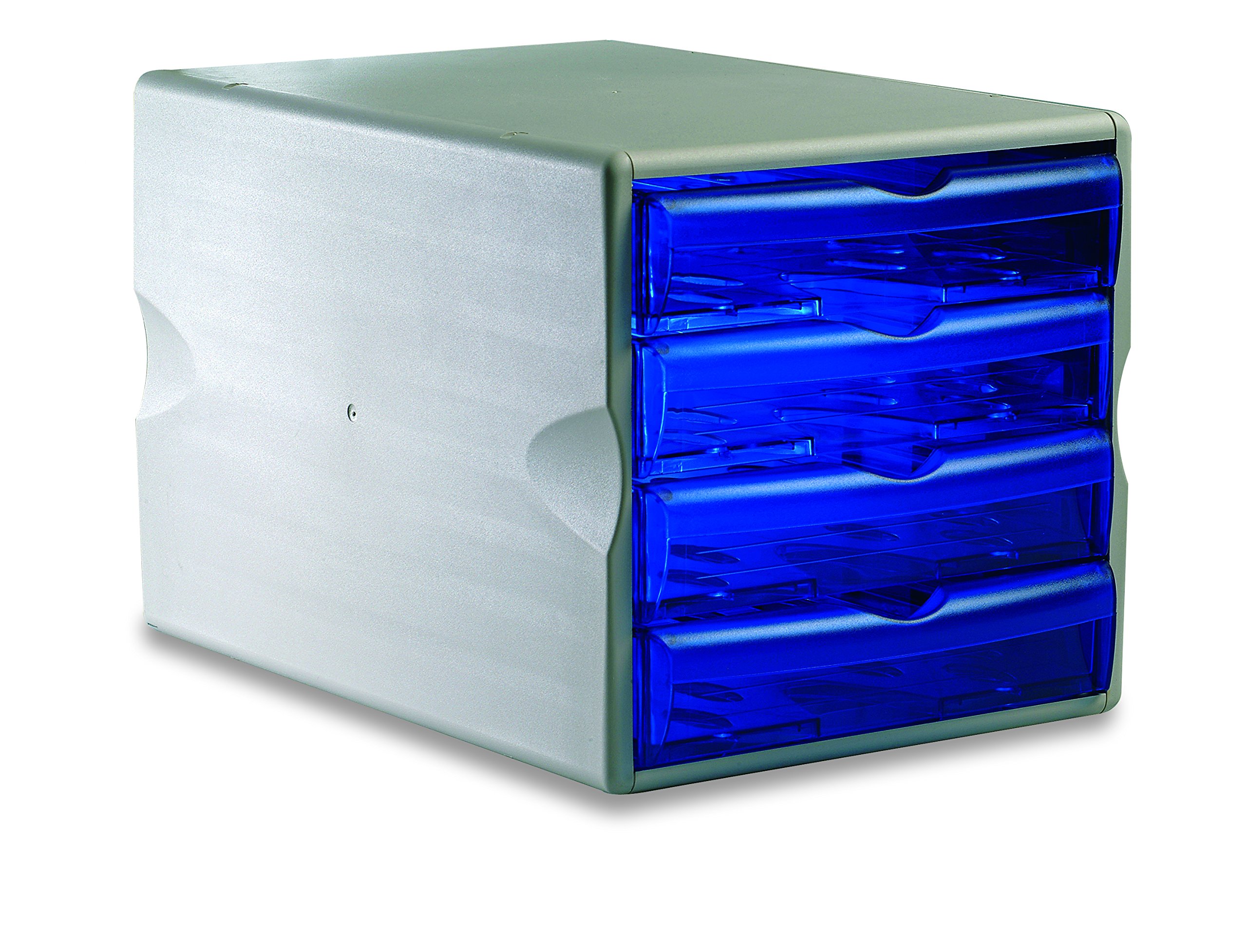 Fellowes 24050TB Cassettiera Modula 4 Big, Trasparente Blu