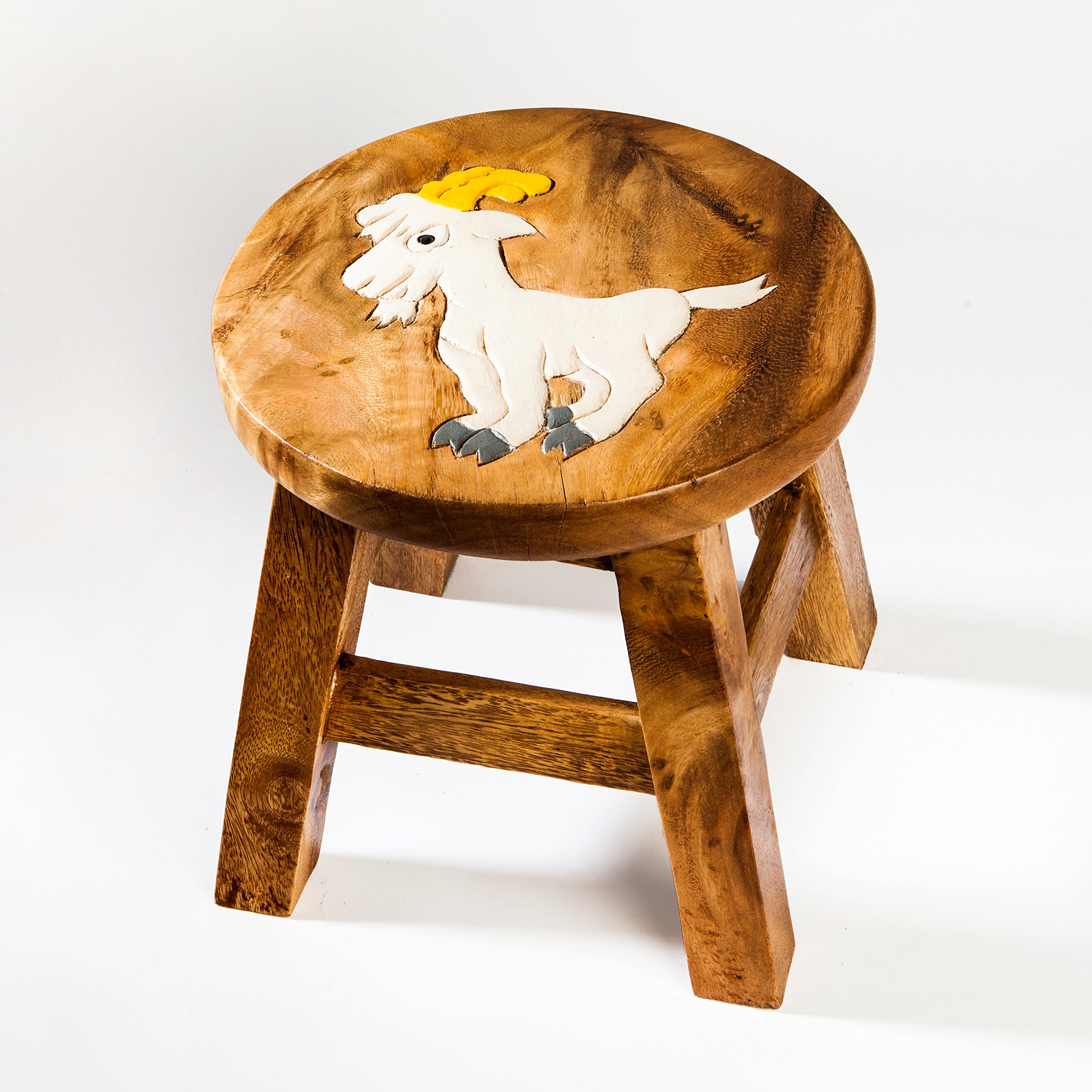 Tabouret pour enfant en bois massif avec motif chèvre - Hauteur d'assise : 25 cm