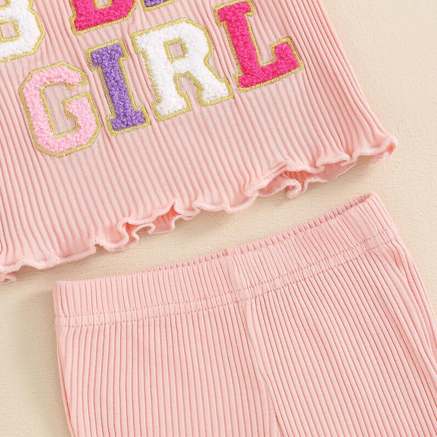 Kayotuas Toddler Baby Girl Birthday Outfit Ruffle Ribbed Knit Short Sleeve T-Shirts Tops Flare Pants Cute 2 Piece Clothes Set - Image 8